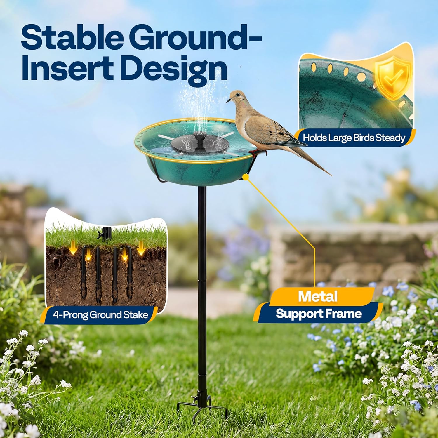 VIVOHOME Bird Bath with Solar Fountain for Outside, Weather-Resistant 
