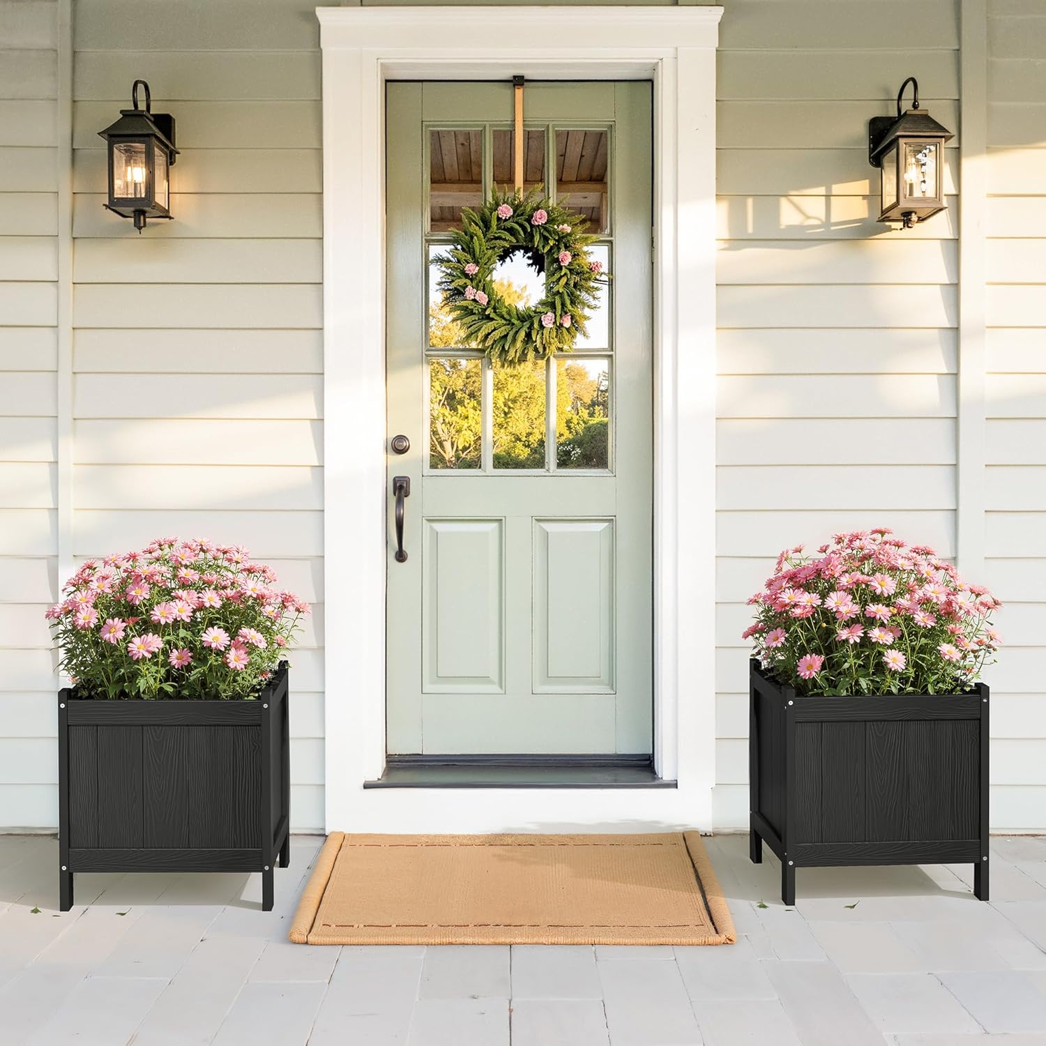 LUE BONA Outdoor Plant Pots, 13.7" x 12.5" x 14.5" HDPS Flower Pots wi