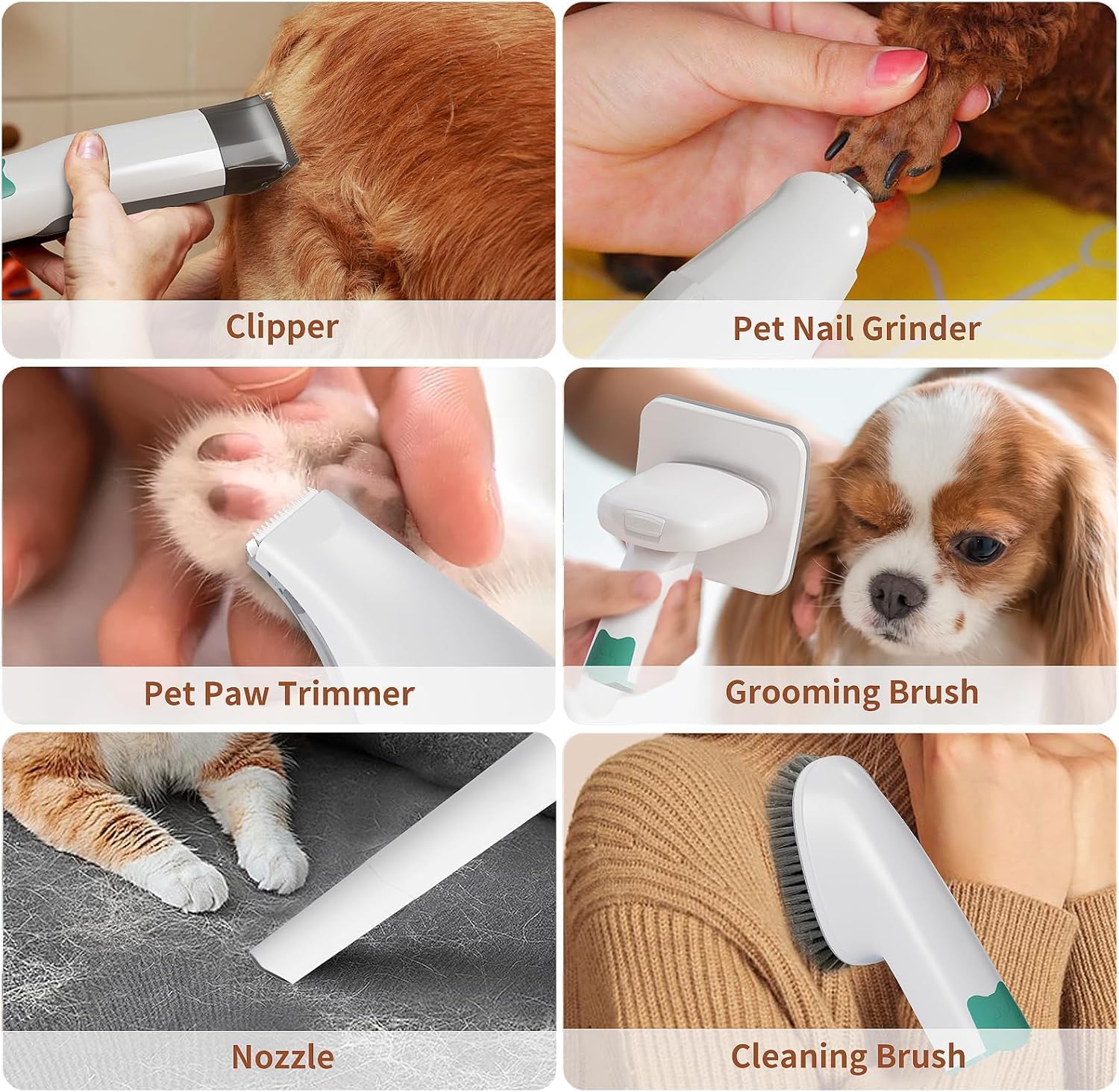 Dog Grooming Kit, Pet Grooming Vacuum with Pet Clipper Nail Grinder, D