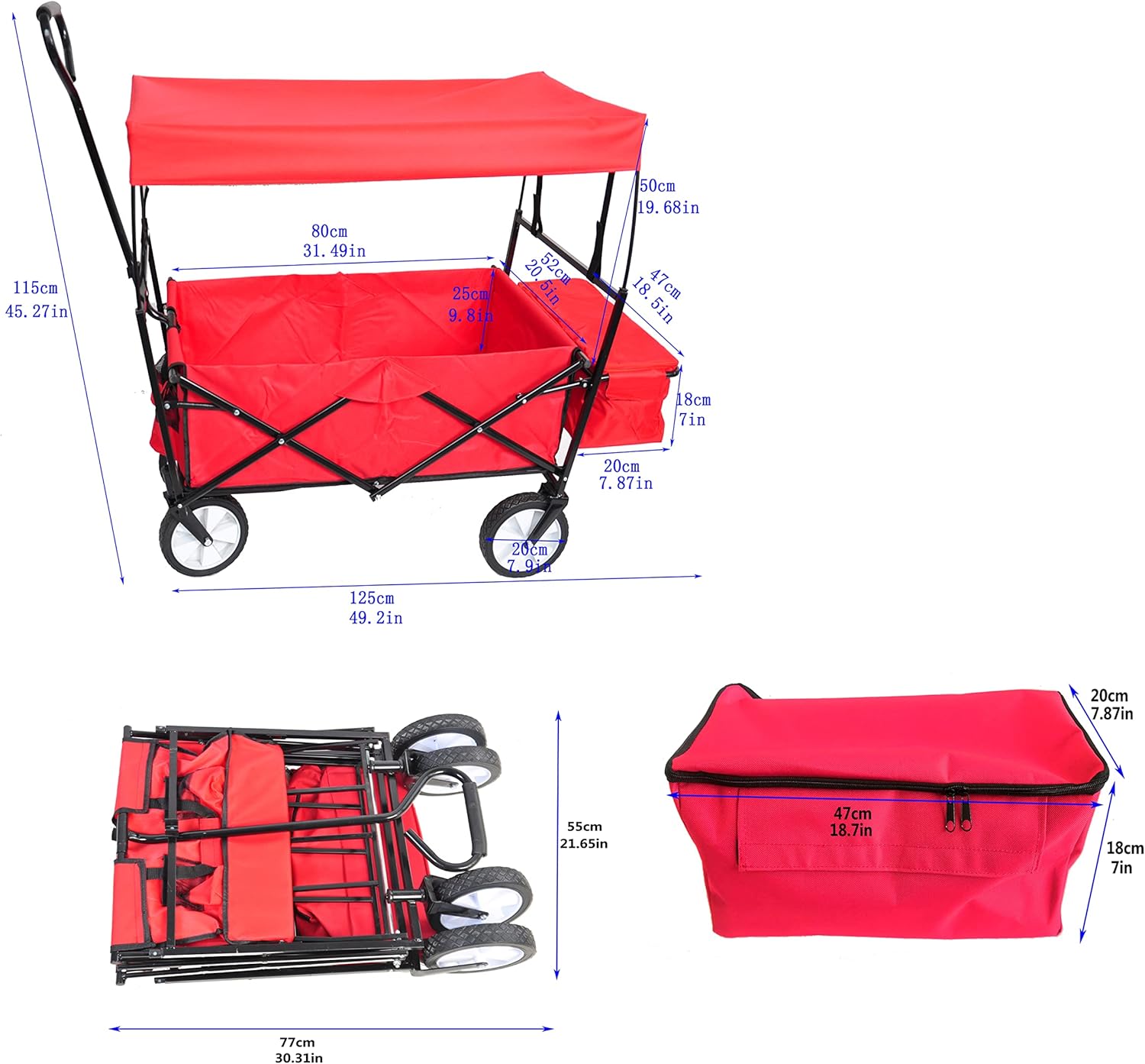 Garden Shopping Beach Cart Folding Wagon with Umbrella Accessories Pac
