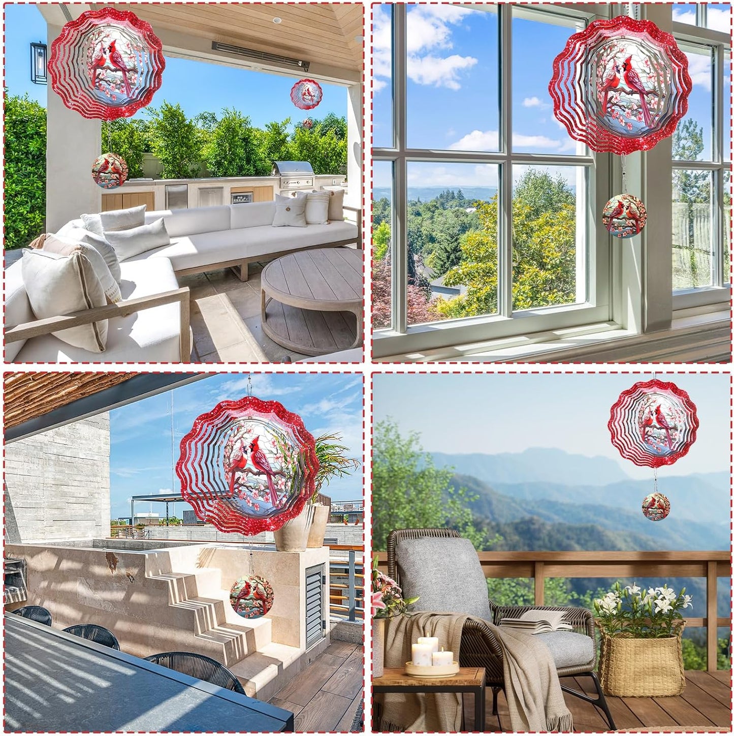 Red Cardinal Wind Spinner, 12 Inches 3D Stainless Steel Cardinal Garden Decor Yard Art, Cardinal Gifts for Women Outdoor Ornaments Outside Patio Decorations