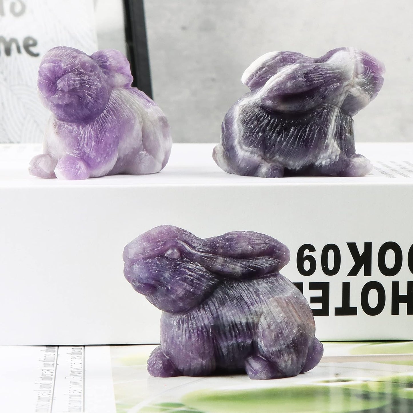Artistone Amethyst Crystals Rabbit Statue Figurines,Hand Carved Gemsto