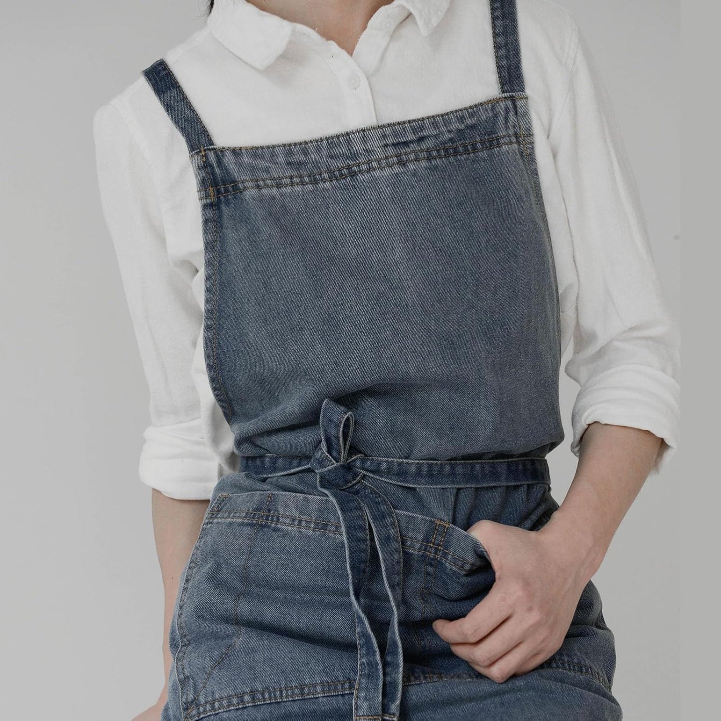 Surblue Cotton Denim Apron with Pockets Adjustable Jean Apron for Man Woman for Kitchen, BBQ, Garden, Workshop