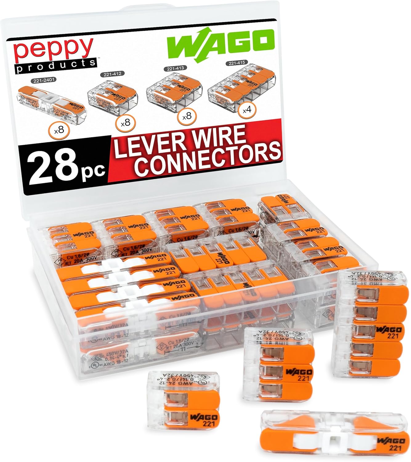 WAGO 221 Lever Nuts 28pc Compact Splicing Wire Connector Assortment wi