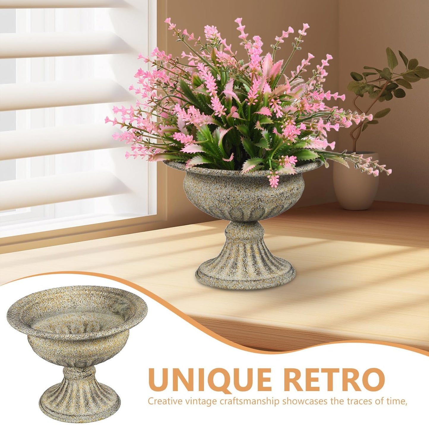 Milisten Vintage Metal Pedestal Vase Rustic Iron Flower Urn Pot Weddin