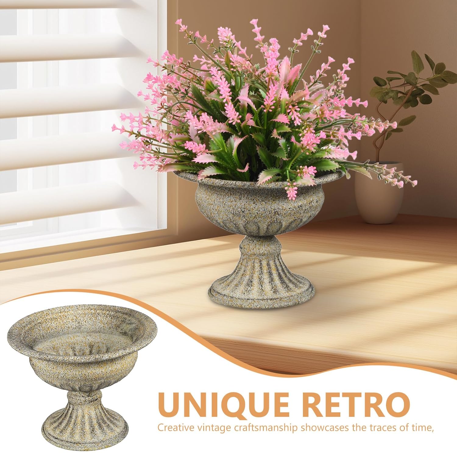 Milisten Vintage Metal Pedestal Vase Rustic Iron Flower Urn Pot Weddin