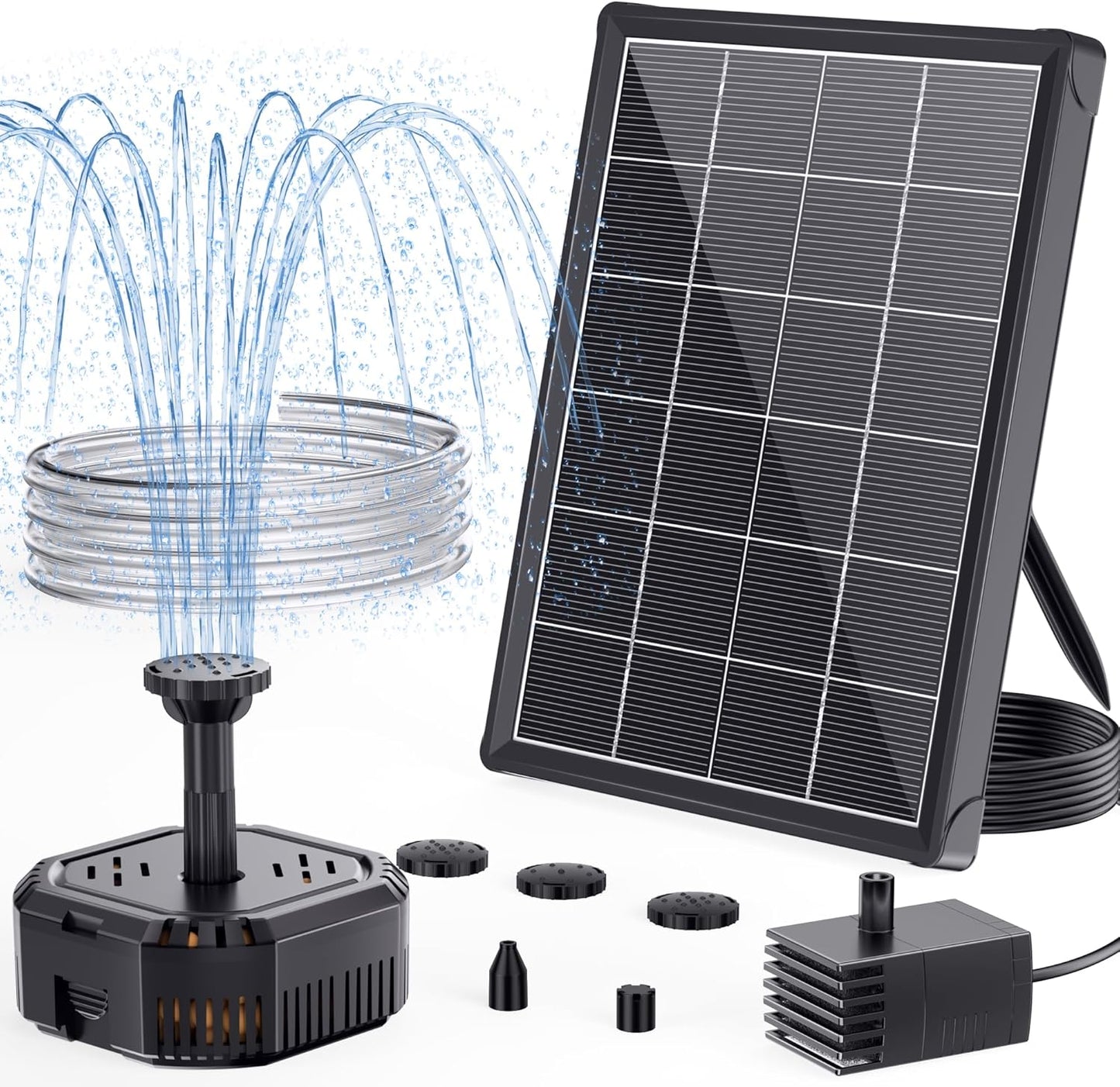 POPOSOAP 4W Solar Fountain Pump with Filter Box, Solar Powered Water Pump Kit with Fountain Nozzles & PVC Tubing for Bird Bath, Garden, Outdoor Fish Tank & Backyard Decor P3035