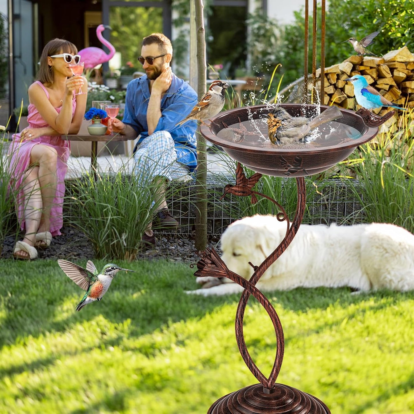 Bird Bath Garden for Outside, Vintage Metal Birdbaths Bowl with Roman 