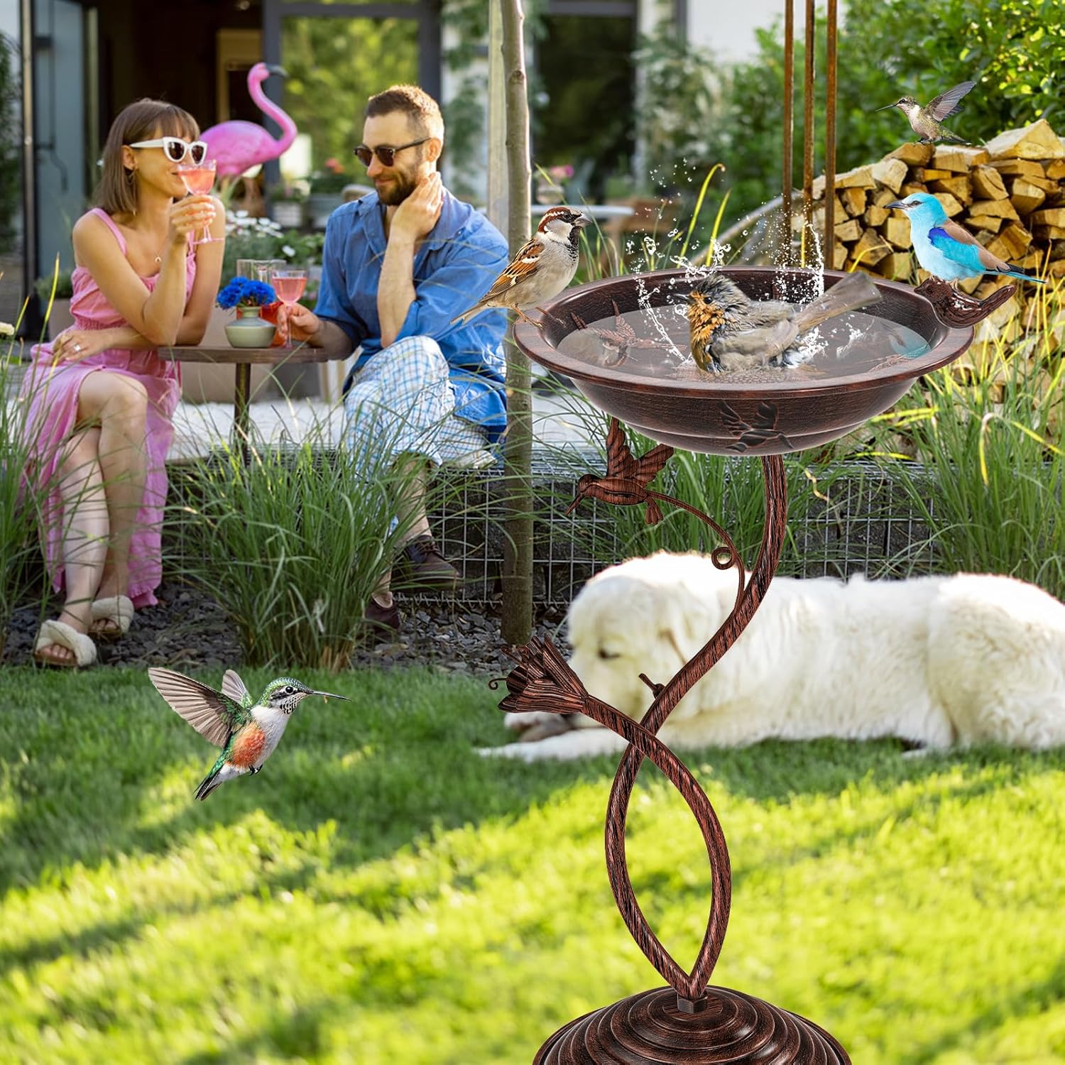 Bird Bath Garden for Outside, Vintage Metal Birdbaths Bowl with Roman 