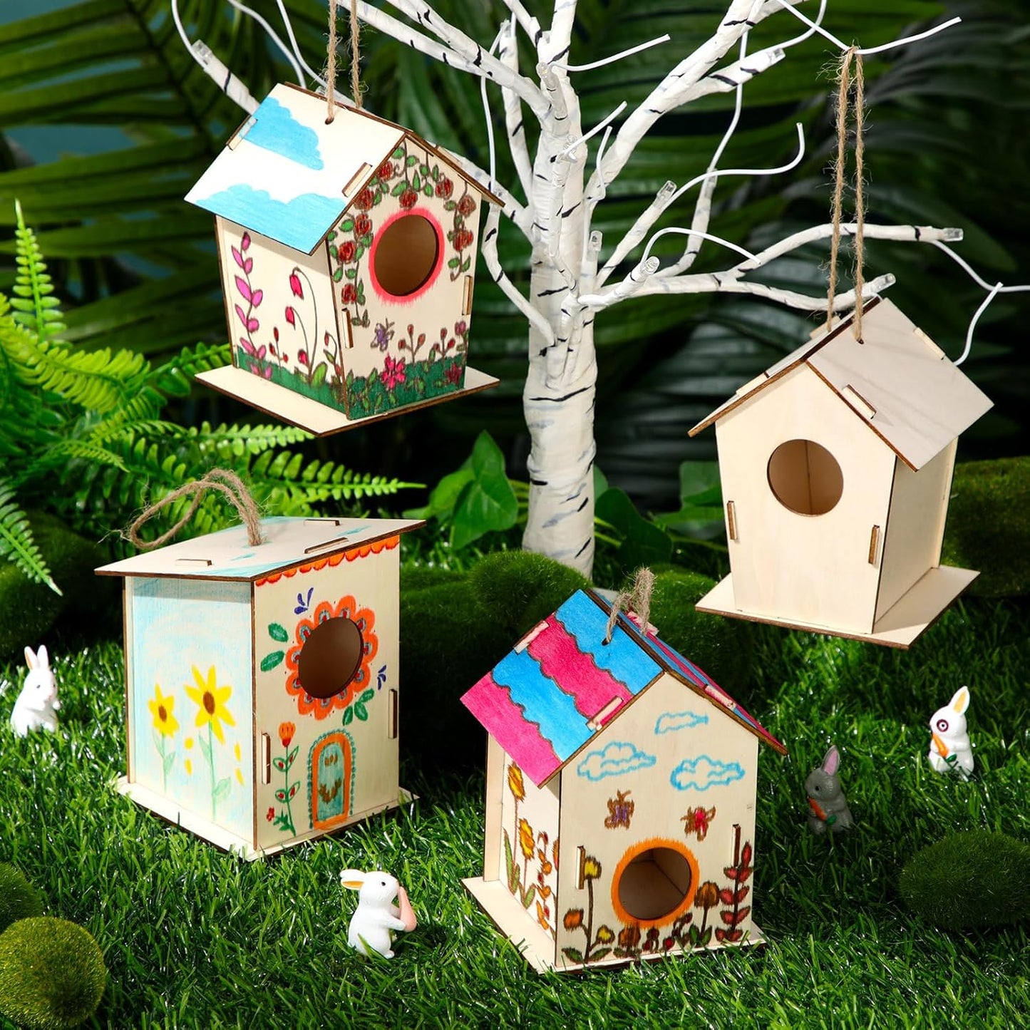 DoubleFill 48 Pcs Bulk Wooden Bird Houses Kits for Kids DIY Bird House Kit Unfinished Wood Birdhouse Wooden Crafts to Paint, Build, and DIY for Valentines Crafts Classroom Activity, 3 Styles