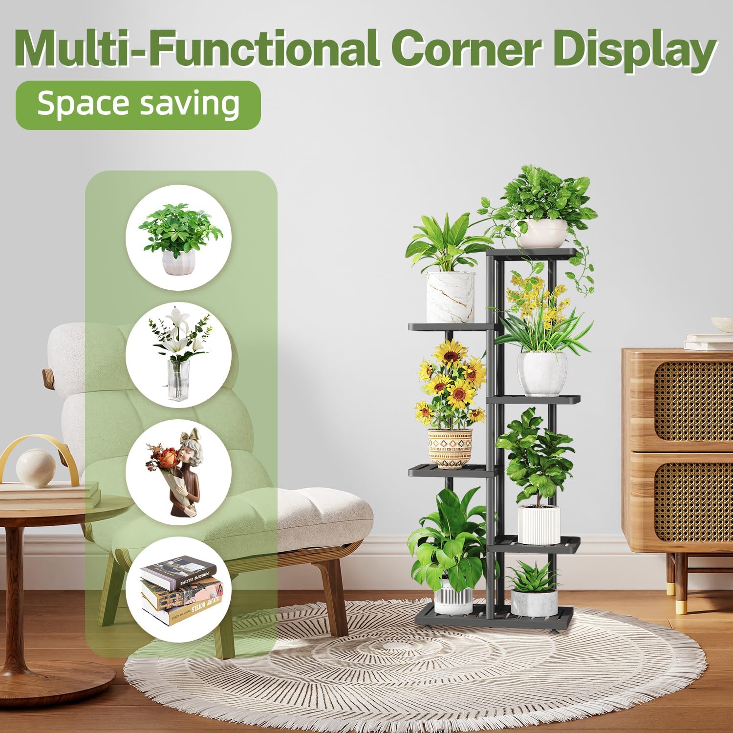 iDavosic.ly Plant Stand Indoor Outdoor, 5-Tier Tall Metal Flower Shelf