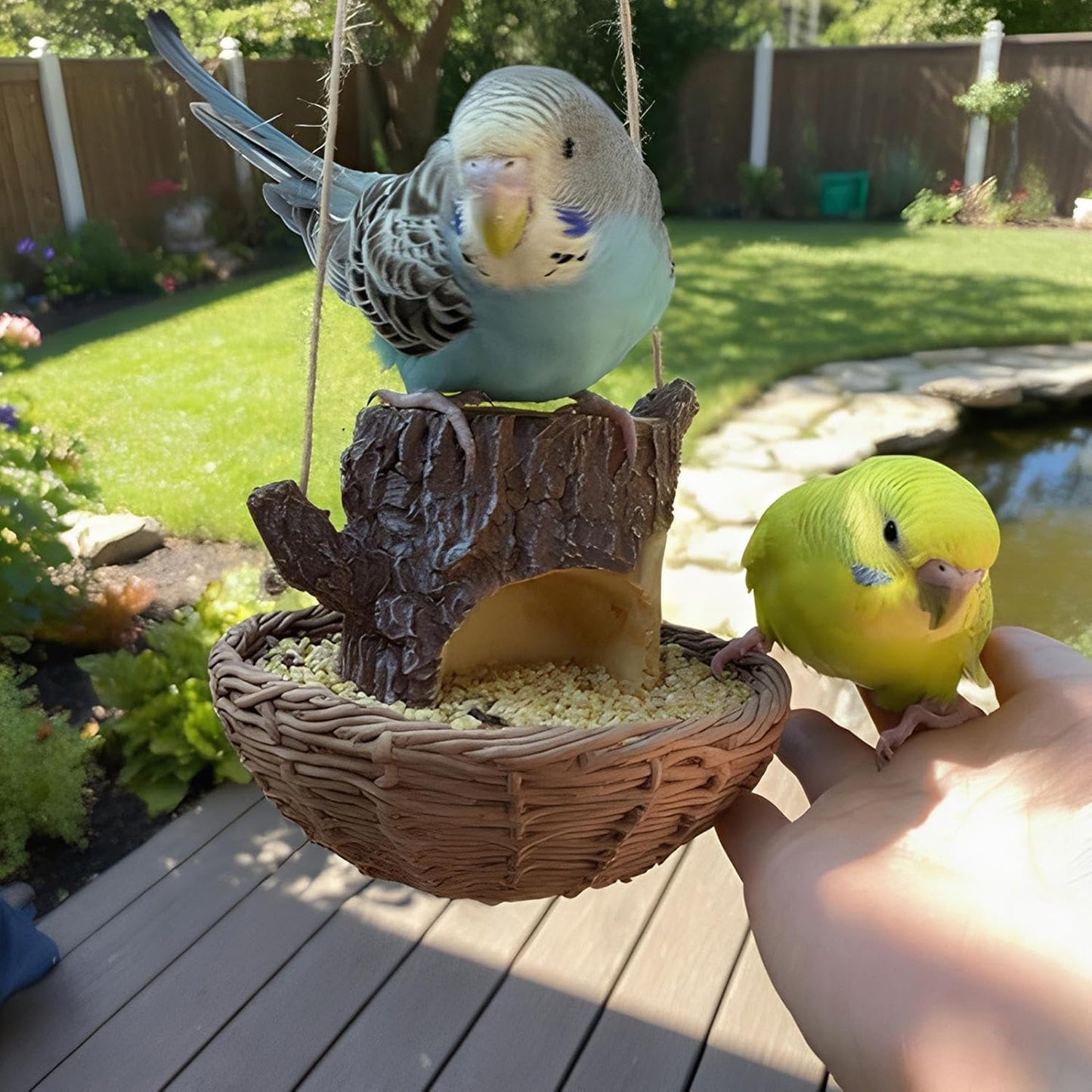 Bird Feeders for Outside, Tree Stump Shaped Birdwatching Feeding Station Tray for Wild Birds, Parrots, Cockatiels, Finches, Lovebirds, Budgies, Canary