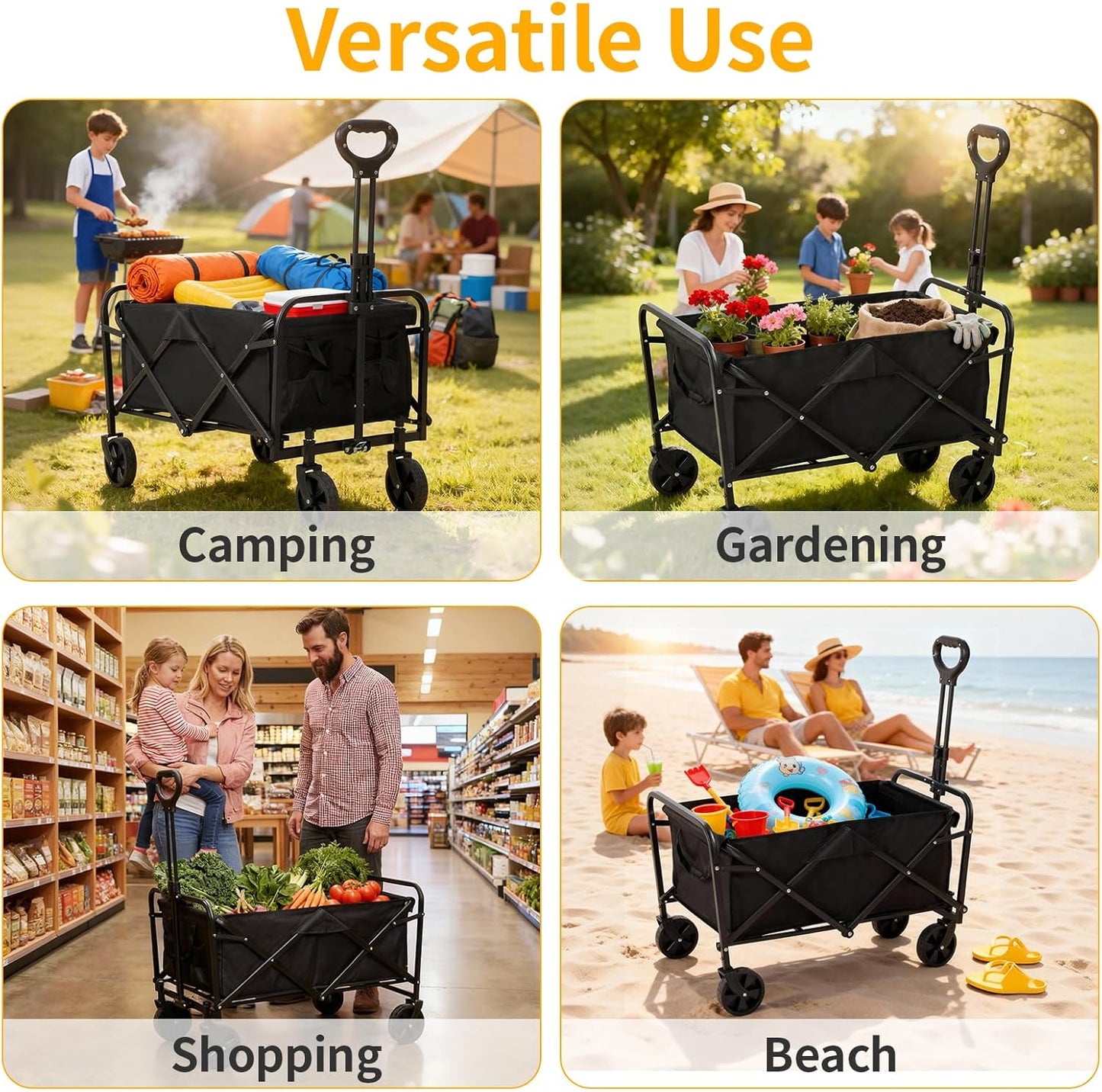 Wagons Carts Foldable with Wheels,Portable Utility 220lbs Collapsible 