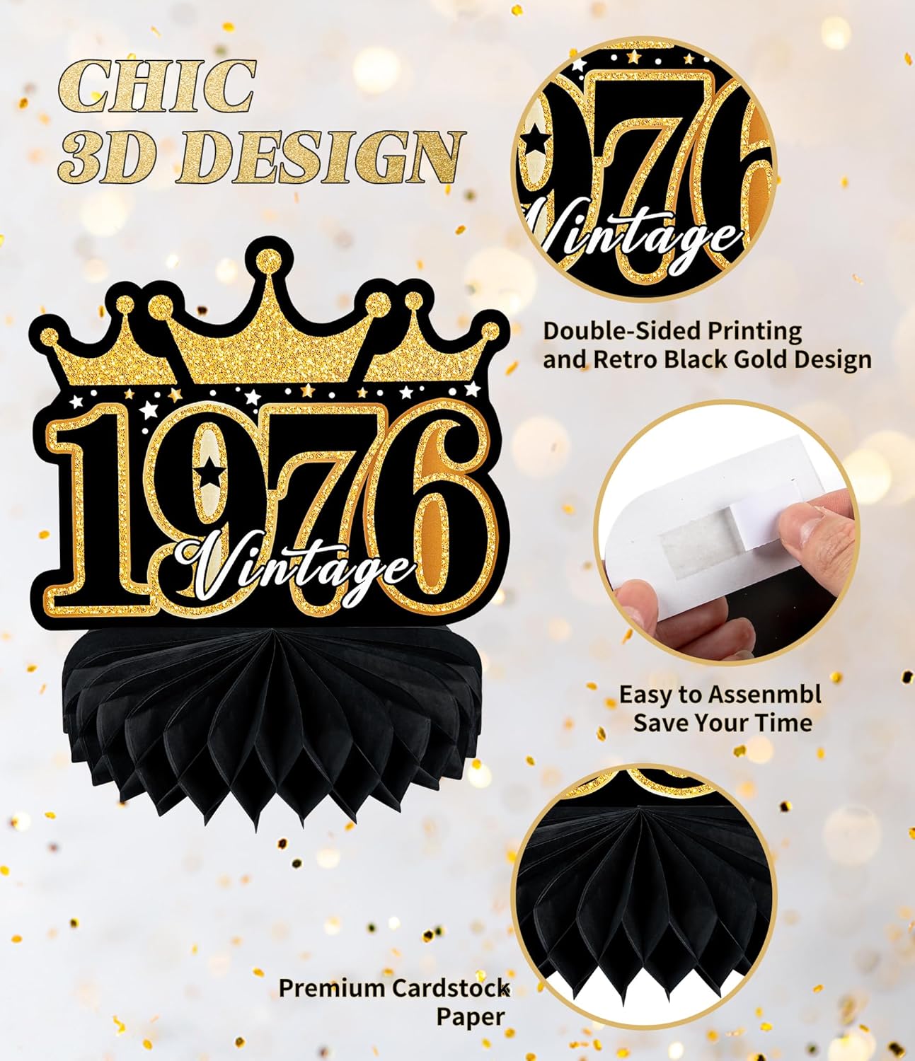 9 Pcs 50th Birthday Decoration for Men Women 50th Birthday Table Decorations Cheers to 50th Birthday Honeycomb Centerpieces Table Topper Black and Gold 50th Birthday Party Favors