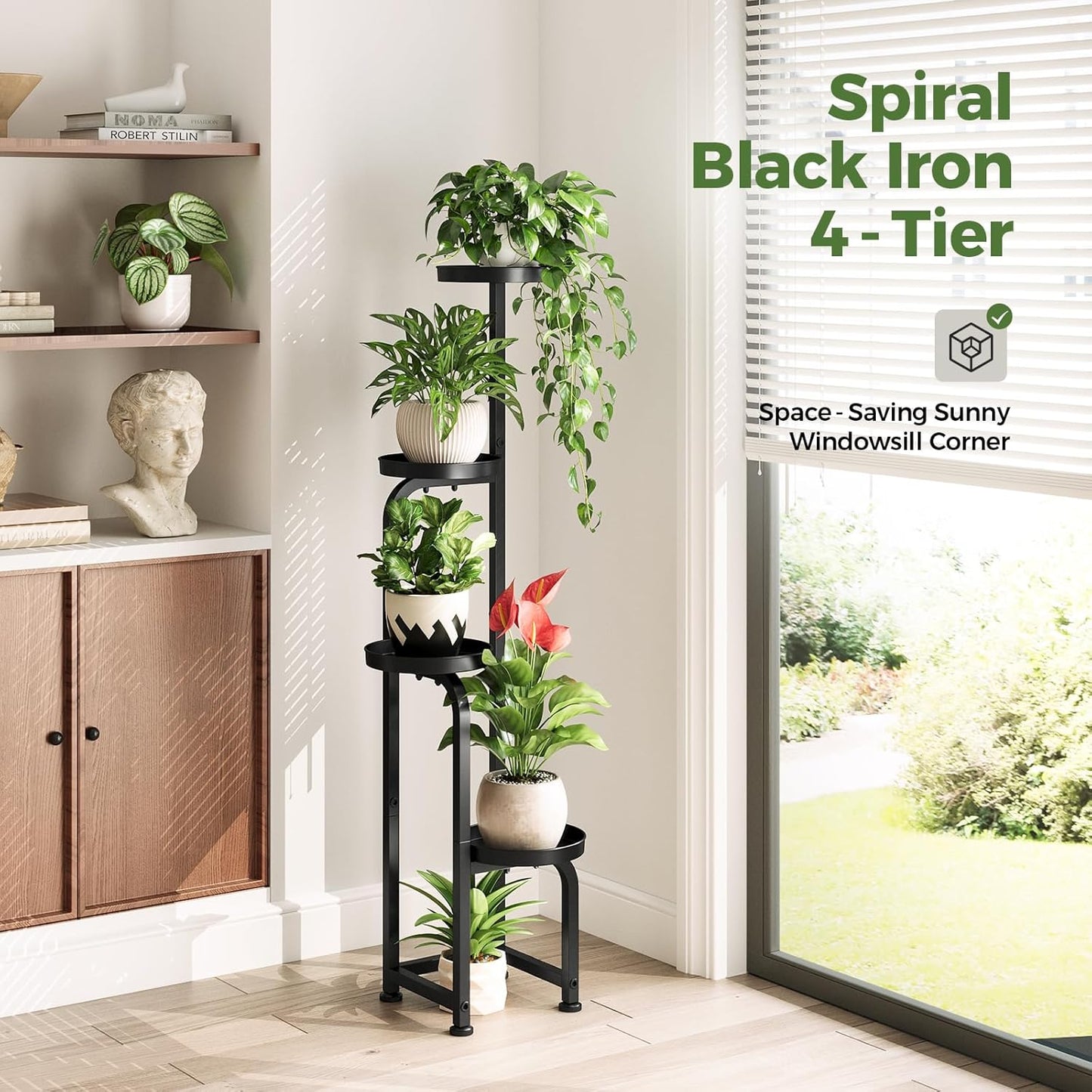 Bamworld Tall Plant Stand Indoor Outdoor, Corner Metal Flower Pot Stan