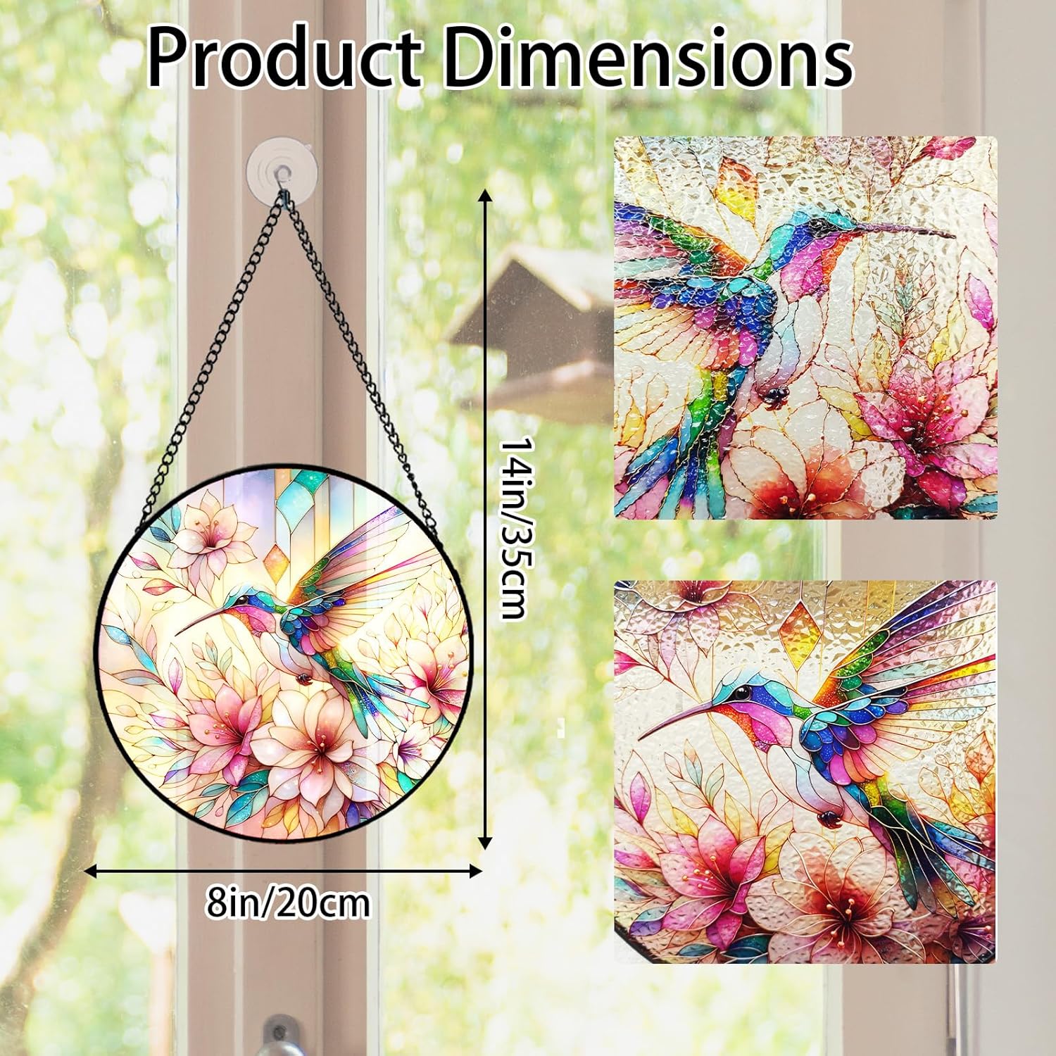Stained Glass Window Hanging Hummingbird Sun Catchers Indoor Window Vi