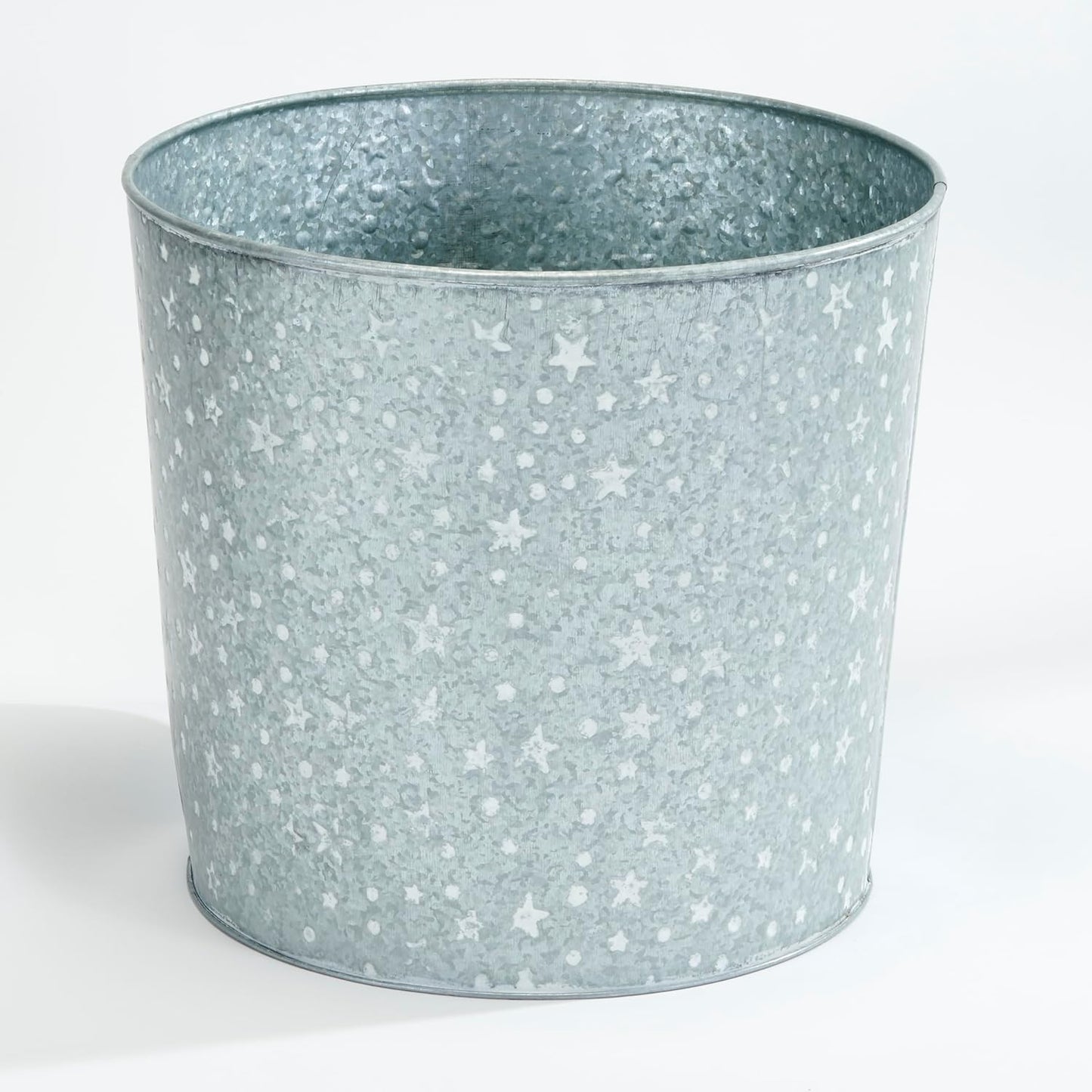 Worth Imports Galvanized Metal Christmas Planter Bucket with White Stars and Dots, 11.5" Height, 12.5" Diameter, Set of 2