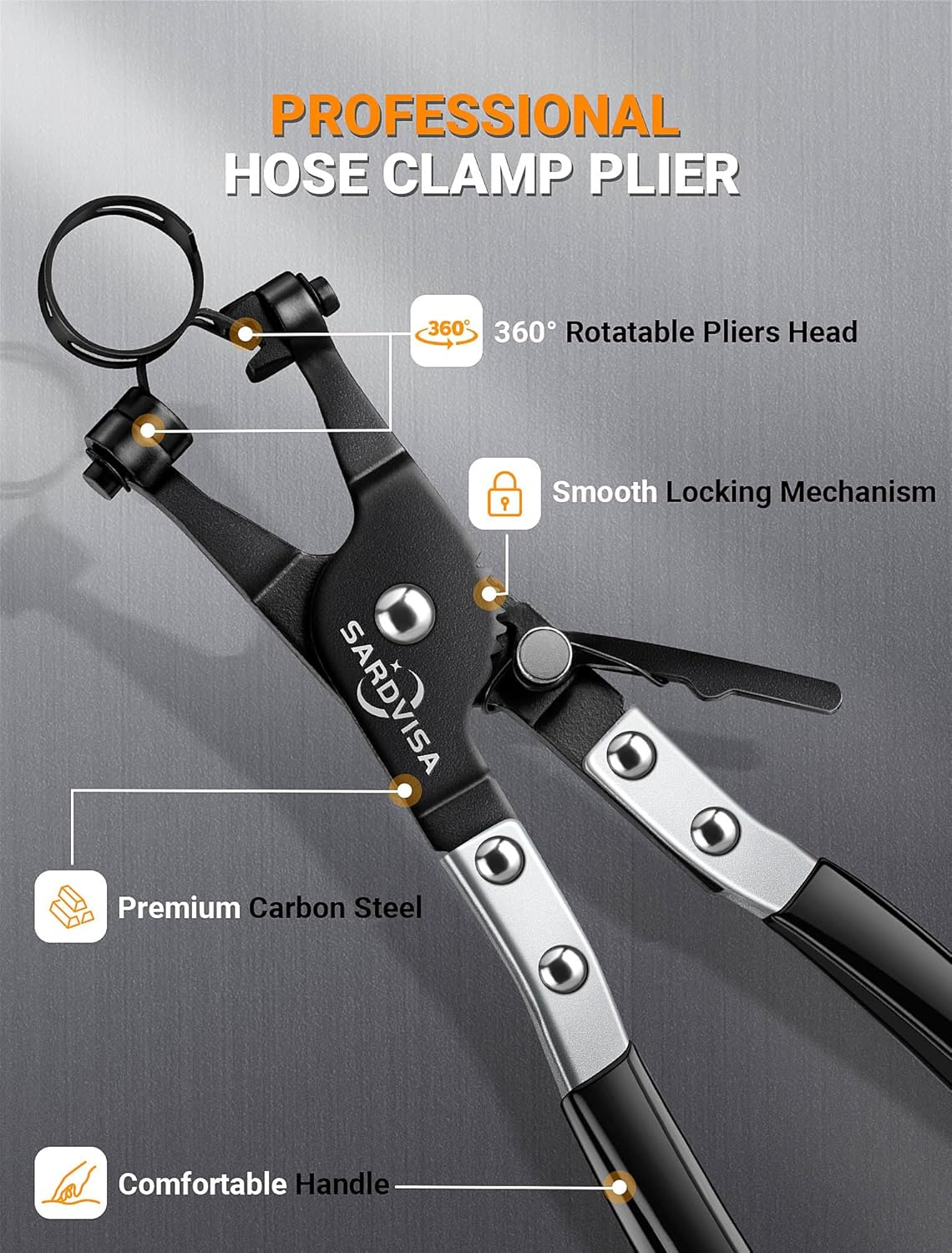 Hose Clamp Pliers, Heavy Duty Hose Clamp Tool with Locking Gear ＆ Blac