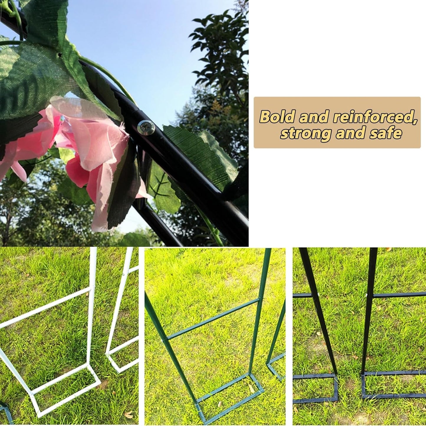 Black Metal Garden Arch, Decorative Rose Arbor for Climbing Plants, Outdoor/Indoor Pergola, Wedding Archway, Durable & Stylish, 280x220x25cm
