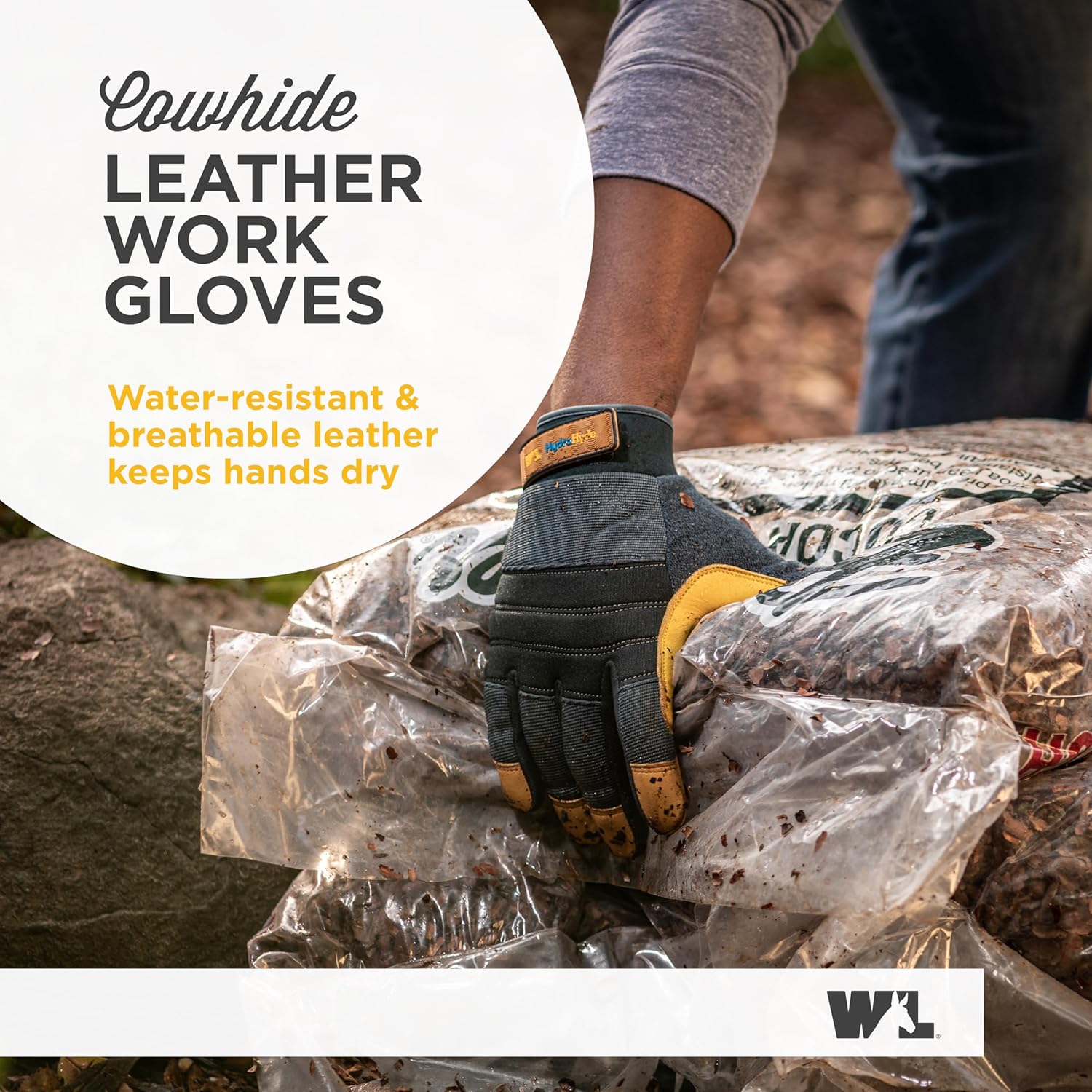 Wells Lamont Men's HydraHyde Work Gloves – Cowhide Leather, Reinforced