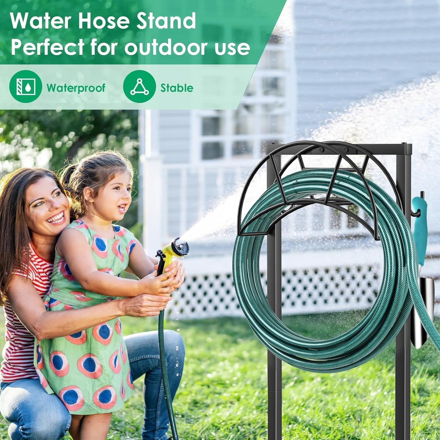 TomCare Garden Hose Holder 4 Spikes Garden Hose Reel Hose Stand Upgrad