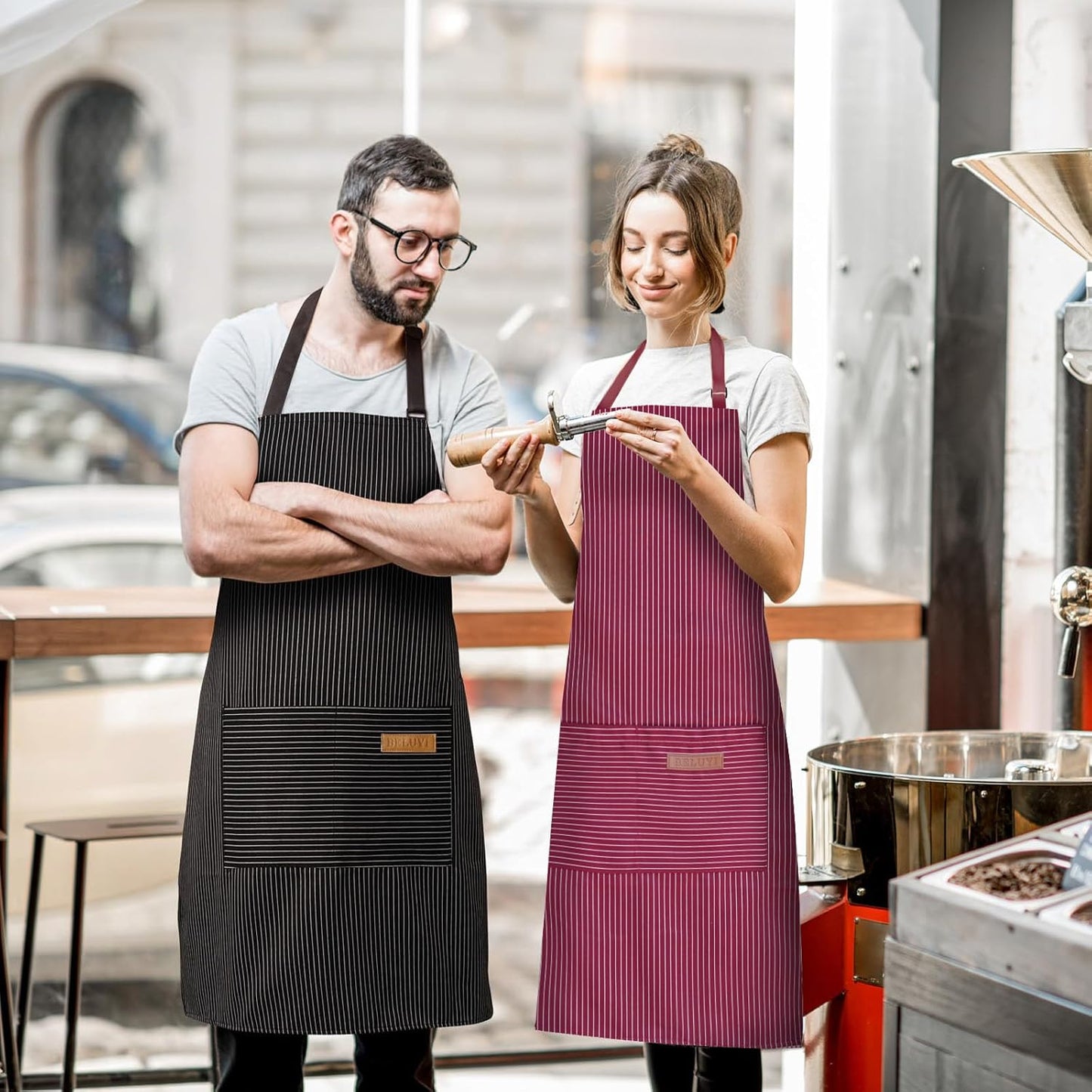 2 Pack Adjustable Bib Apron with 2 Pockets Chef Cooking Kitchen Restau