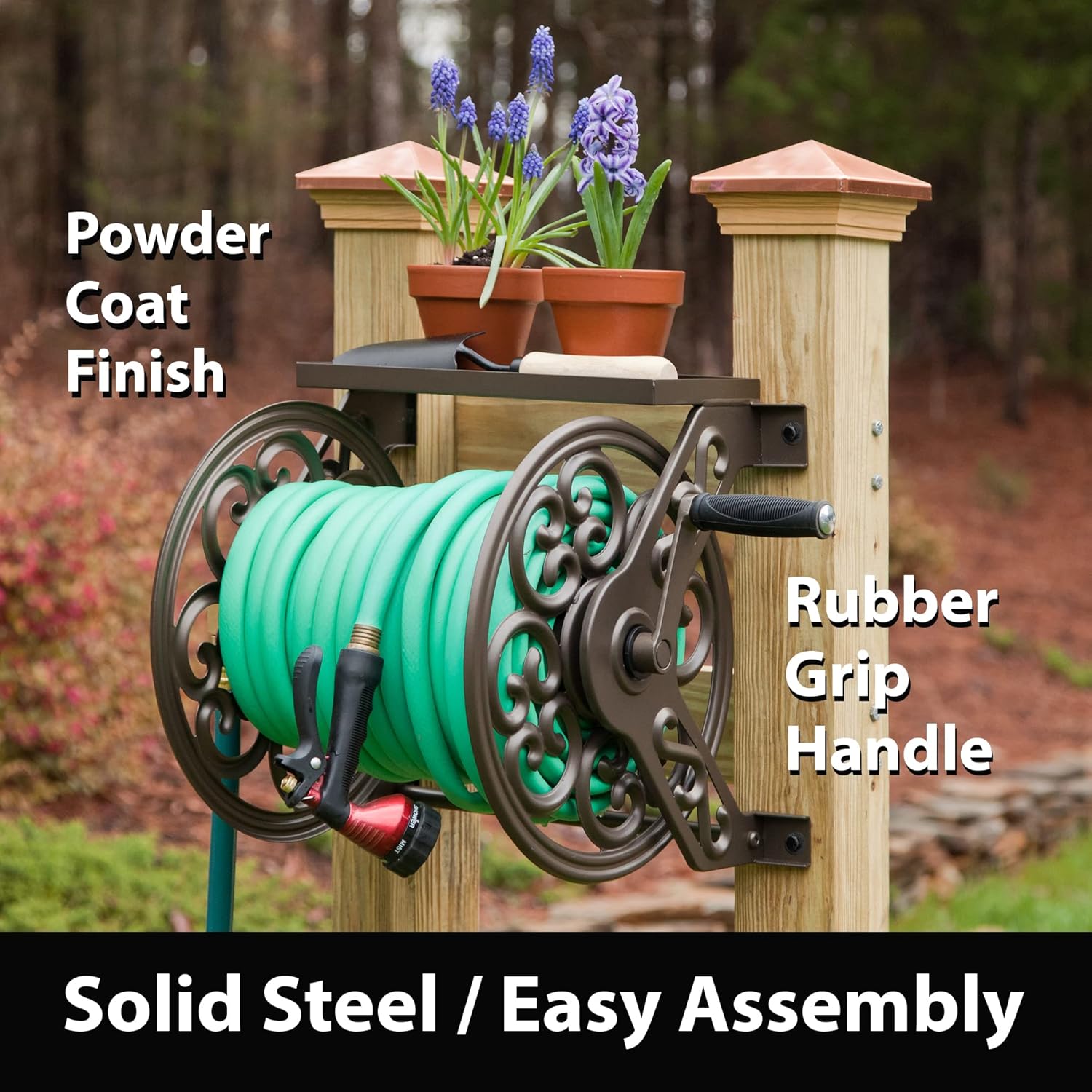 Liberty Garden 708 Steel Decorative Wall Mount Garden Hose Reel, Holds