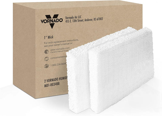 Vornado MD1-0034 Replacement Humidifier Wick (2-Pack), 1-Inch Thick, Replace at Recommended Intervals for Best Performance, Disposable, Genuine Fit for Select Evaporative Humidifiers, White