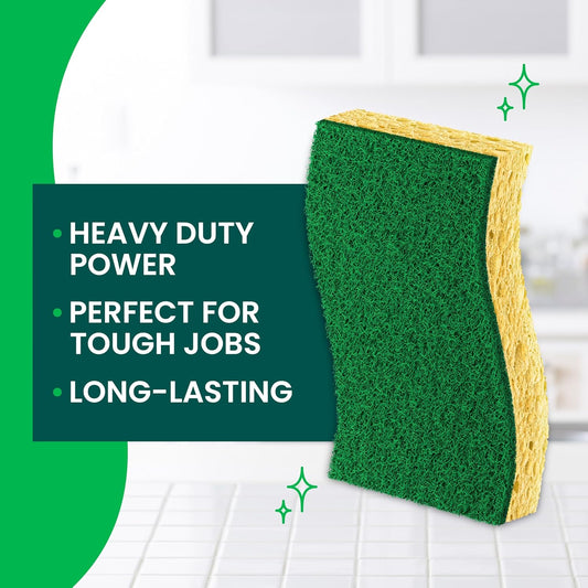 Scotch-Brite Heavy Duty Scrub Sponge, 6 Kitchen Sponges Designed for Tough Messes in the Kitchen that Last 3X Longer*, Best for Cast Iron Skillets and Outdoor Grills, Flexible, Durable, and Strong