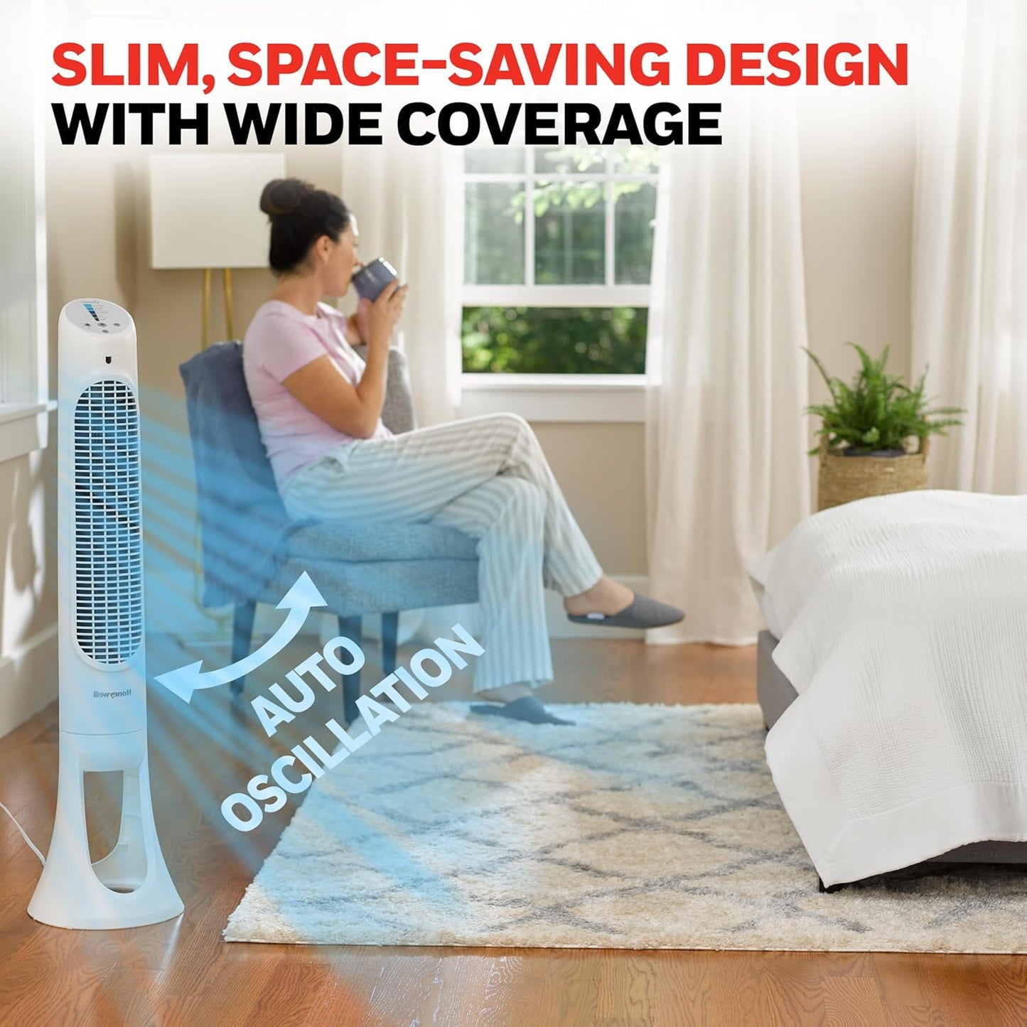 Honeywell QuietSet Whole Room Oscillating Tower filter Fan with Remote, White, HYF260