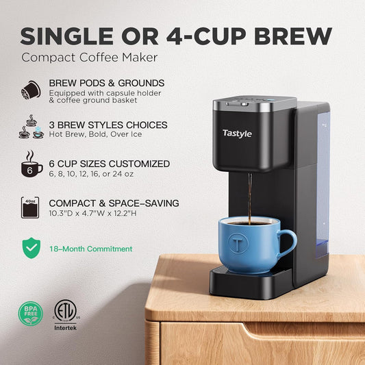 Single Serve Coffee Maker, Iced and Hot Coffee Machine for K Cup & Gro