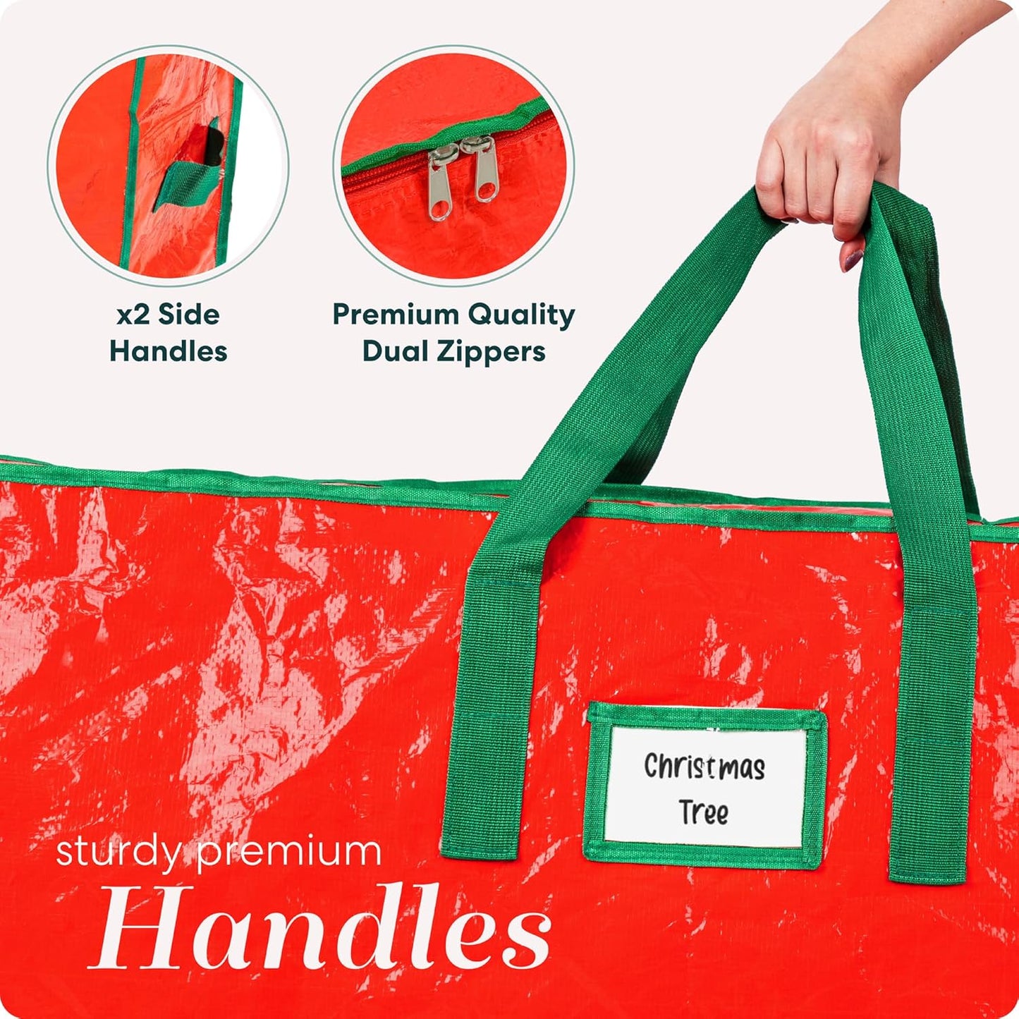 Christmas Tree Storage Bag - Stores 7.5 Foot Artificial Xmas Holiday Tree, Durable Waterproof Material, Zippered Bag, Carry Handles. Protects Against Dust, Insects and Moisture (Red)