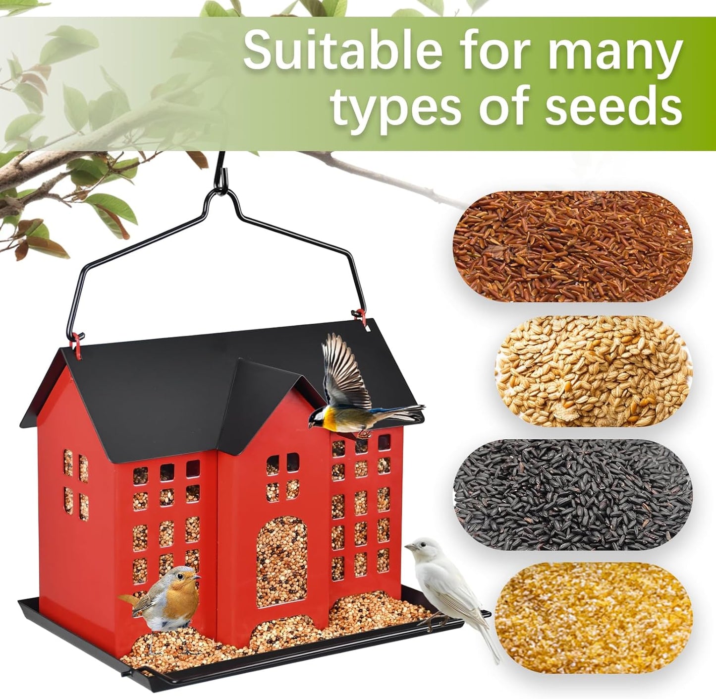 Hanging Bird Feeder, Outdoor Bird Feeder, Metal Bird Feeder, 5.6LB with Three Small Individual compartments for Finch Cardinal Chickadee, Large Capacity, Weatherproof and Durable