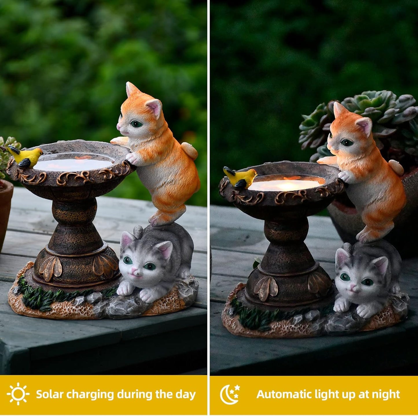 Cat Garden Figurines Outdoor Decor Solar Statue with LED Lights for Pa
