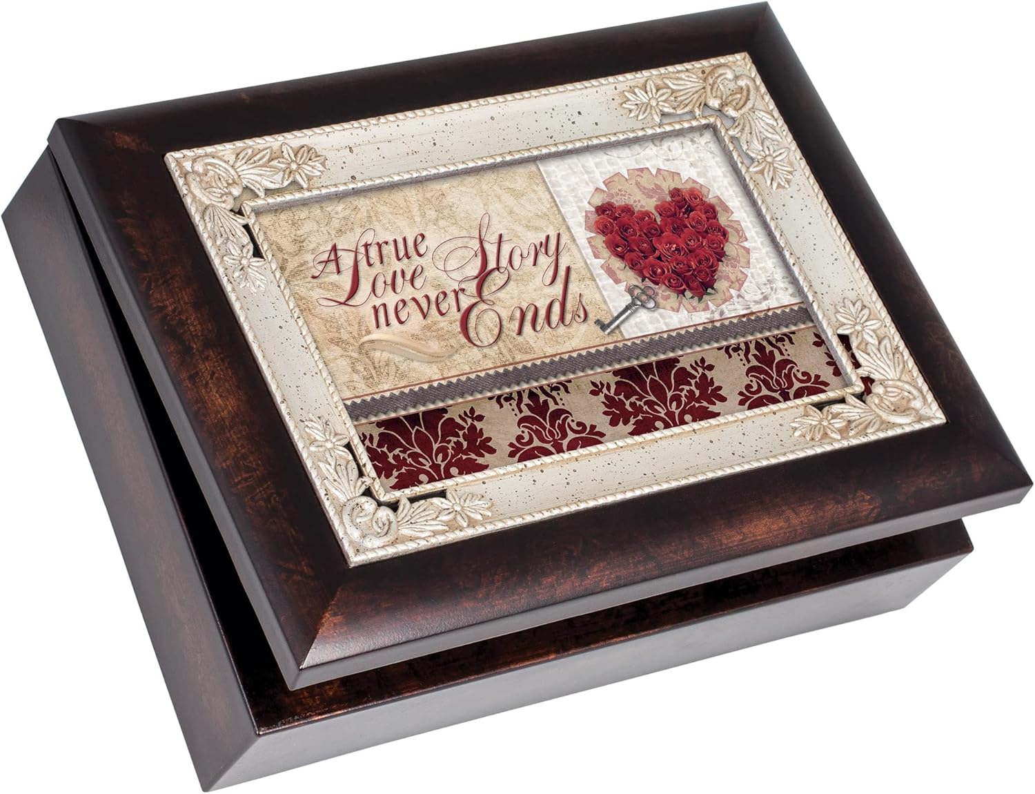 Cottage Garden A True Love Story Never Ends Red Burlwood Jewelry Music