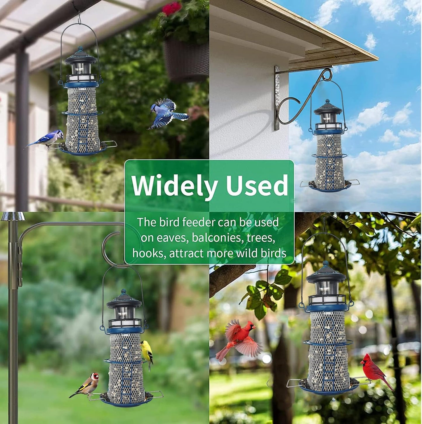 Solar Lighthouse Bird Feeder with Rotating Beacon - 14" Hanging Best Birdfeeder Gifts for Bird Lovers(Space Blue)