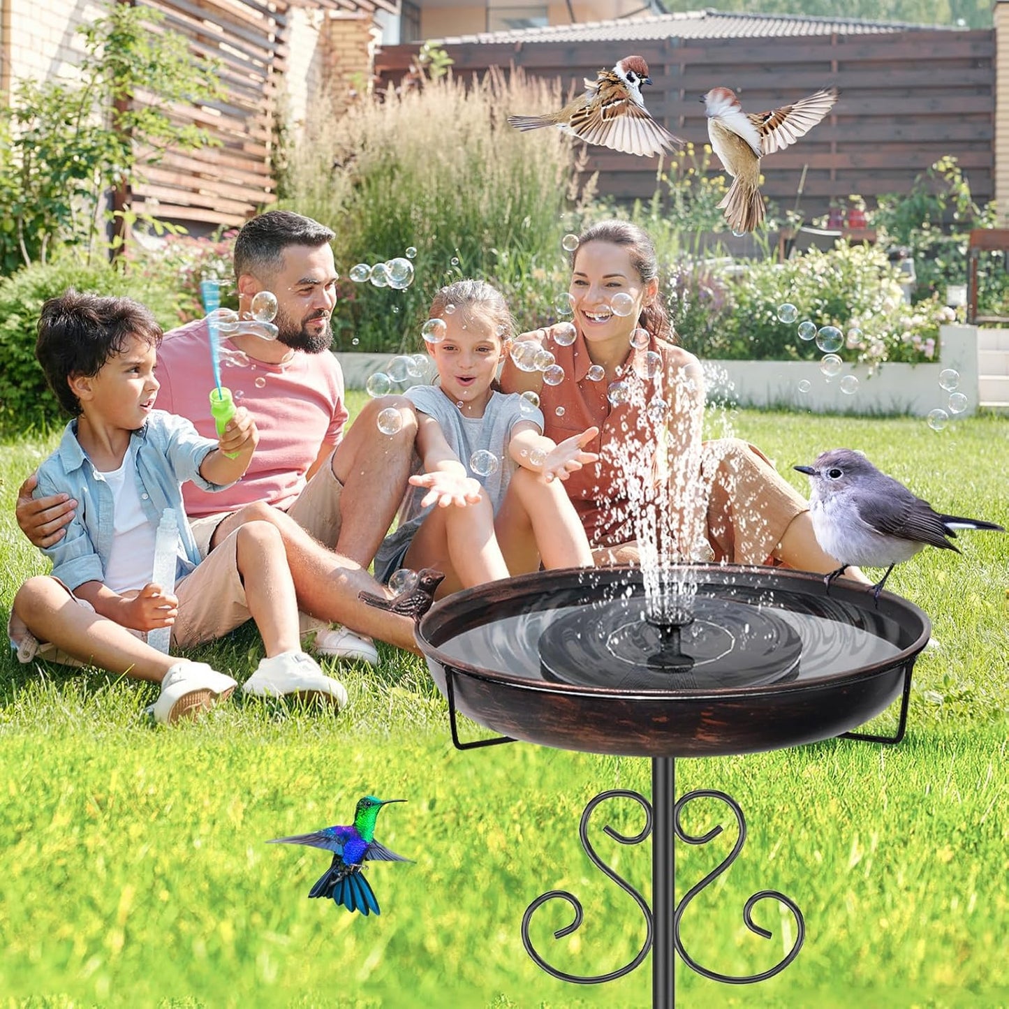 Metal Bird Bath for Outdoors, Vintage Freestanding Birdbaths with Bird Statue 12" Detachable Birdfeeder Bowl with 5- Pronged Base for Outside Garden Patio Yard Lawn Decor (Vintage Bronze)