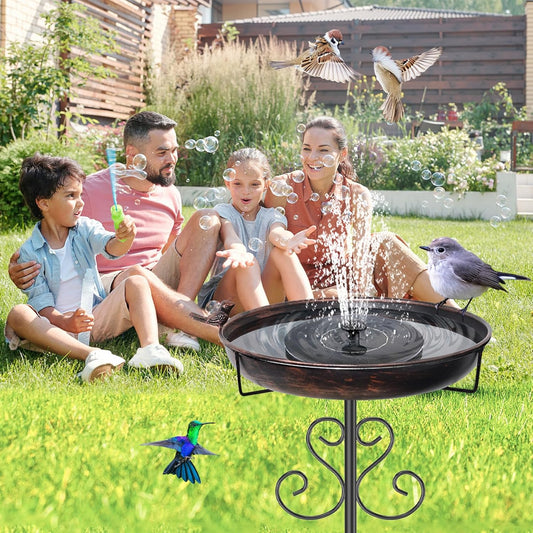 Metal Bird Bath for Outdoors, Vintage Freestanding Birdbaths with Bird Statue 12" Detachable Birdfeeder Bowl with 5- Pronged Base for Outside Garden Patio Yard Lawn Decor (Vintage Bronze)