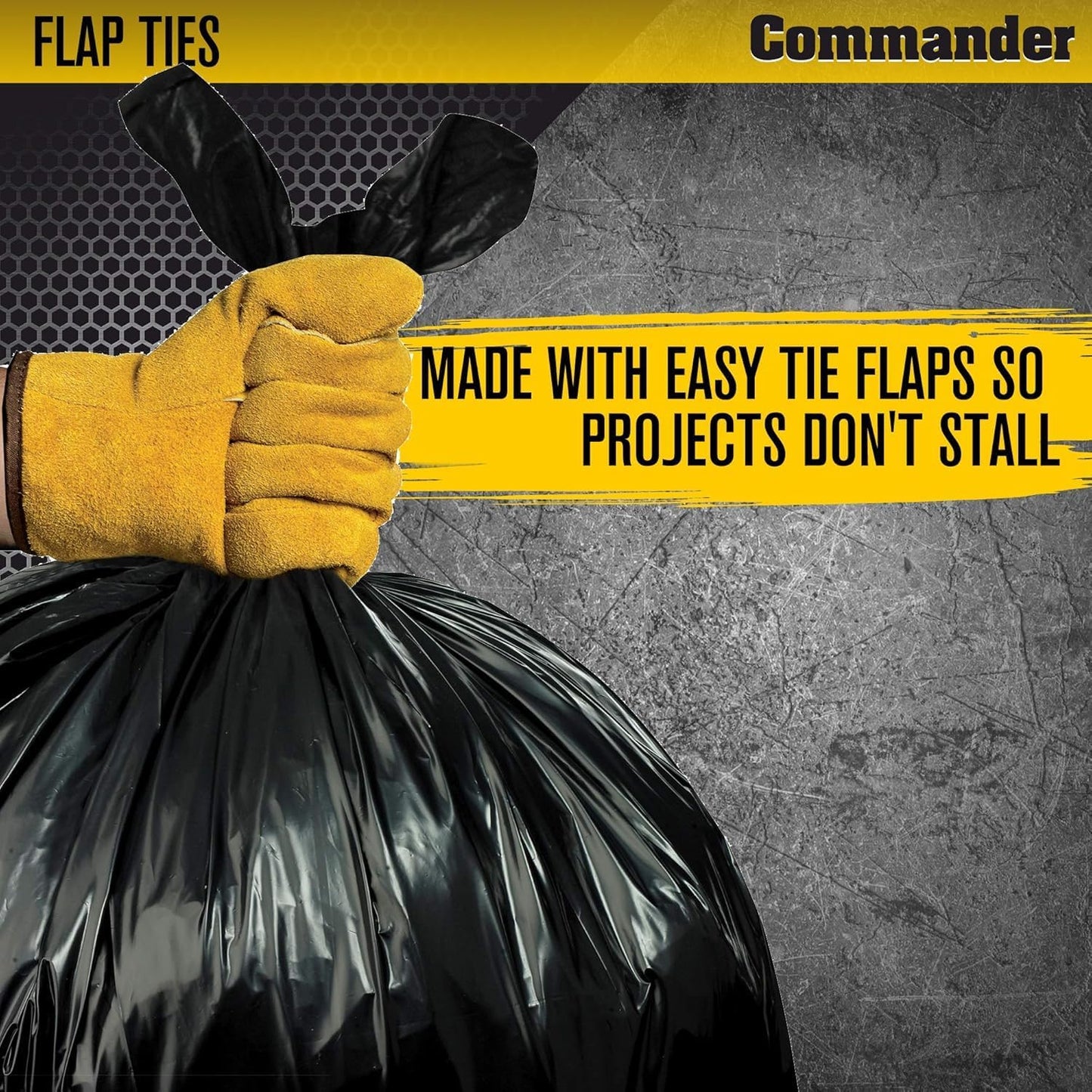 Commander 55 Gallon 3 MIL (eq) Heavy Duty Contractor Bags with Flap Ti