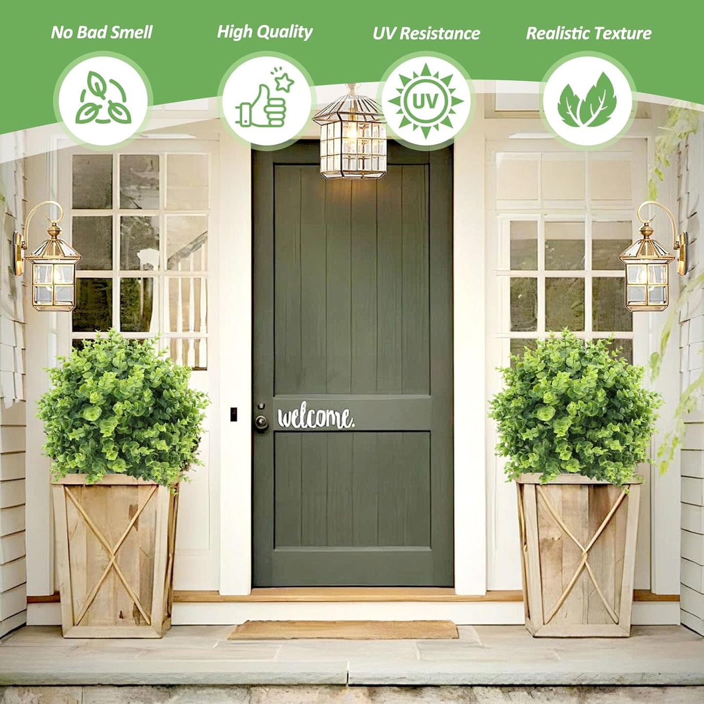 2 Pack Artificial Eucalyptus Topiary Ball Tree - 24" Artificial Plants for Yard with Ground Spike, UV Resistant Fake Plants Bushes Outdoor Greenery Shrubs for Front Porch Garden Enterway Home Decor