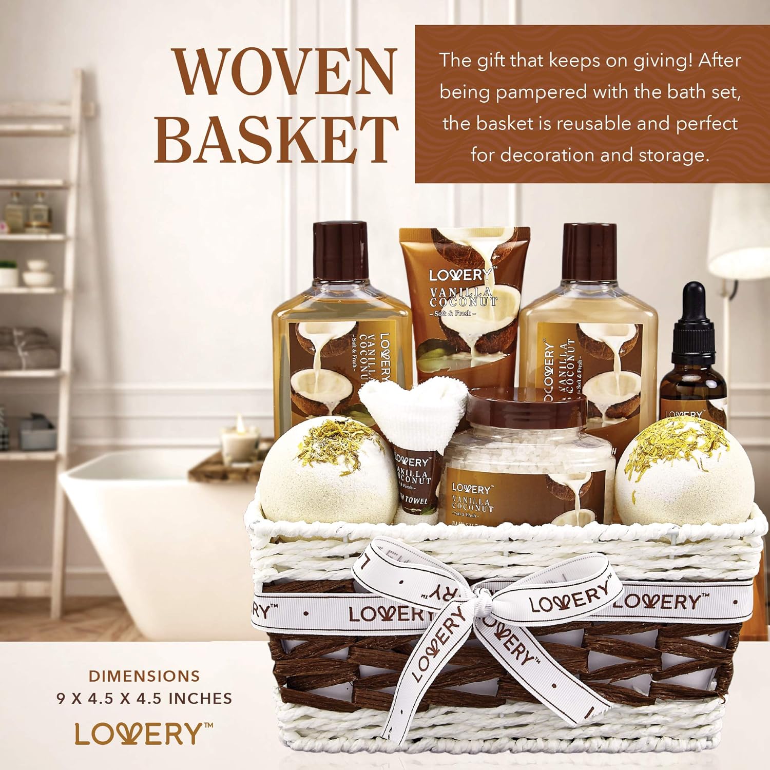 Gifts For Women Gift Basket for Women– 9 Piece Set of Vanilla Coconut 