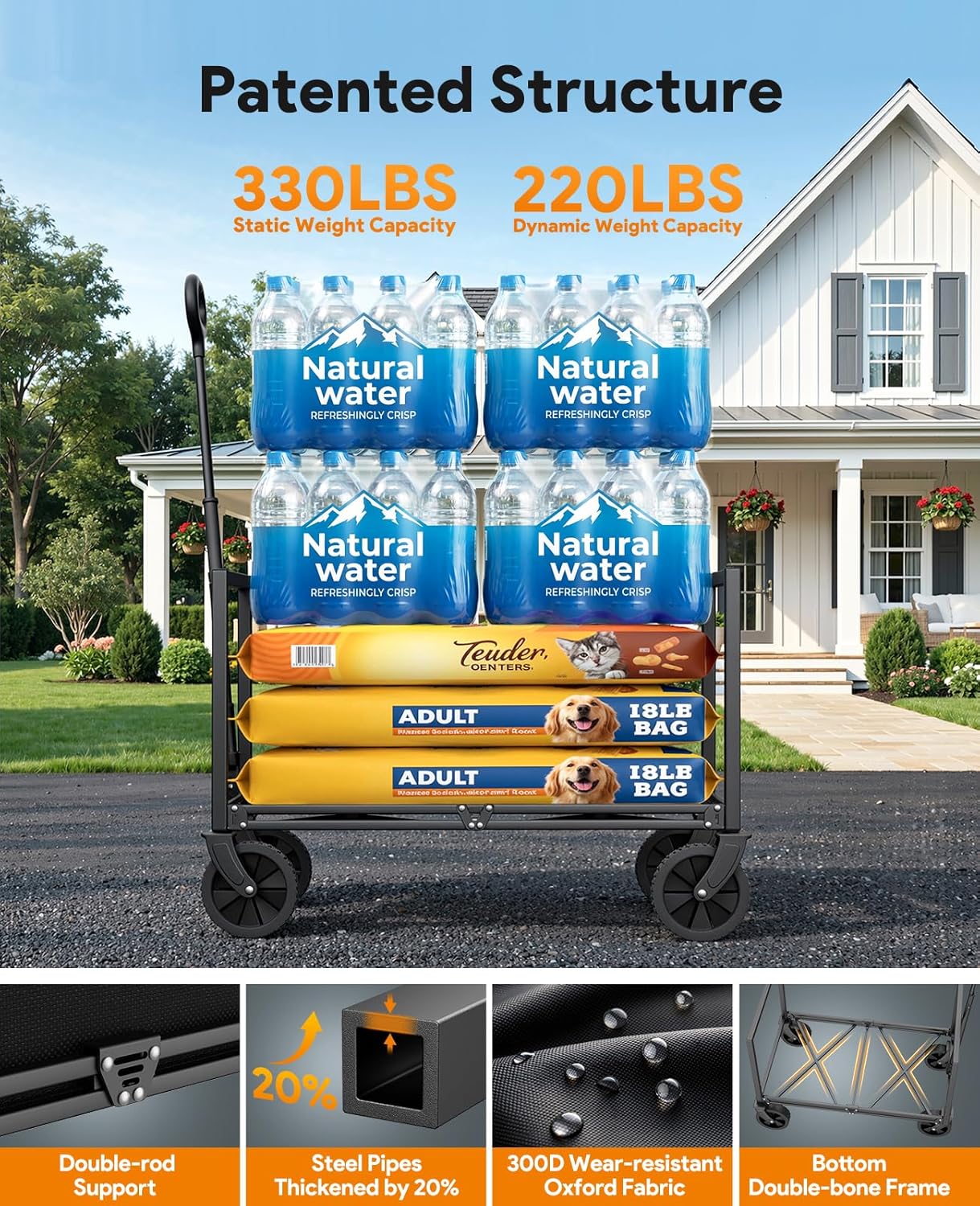 Wagons Carts Foldable, Collapsible Wagon Cart Foldable, 330LBS Heavy Duty Folding Wagon Carts with Wheels, Portable Utility Cart for Grocery Sports Garden Shopping Camping