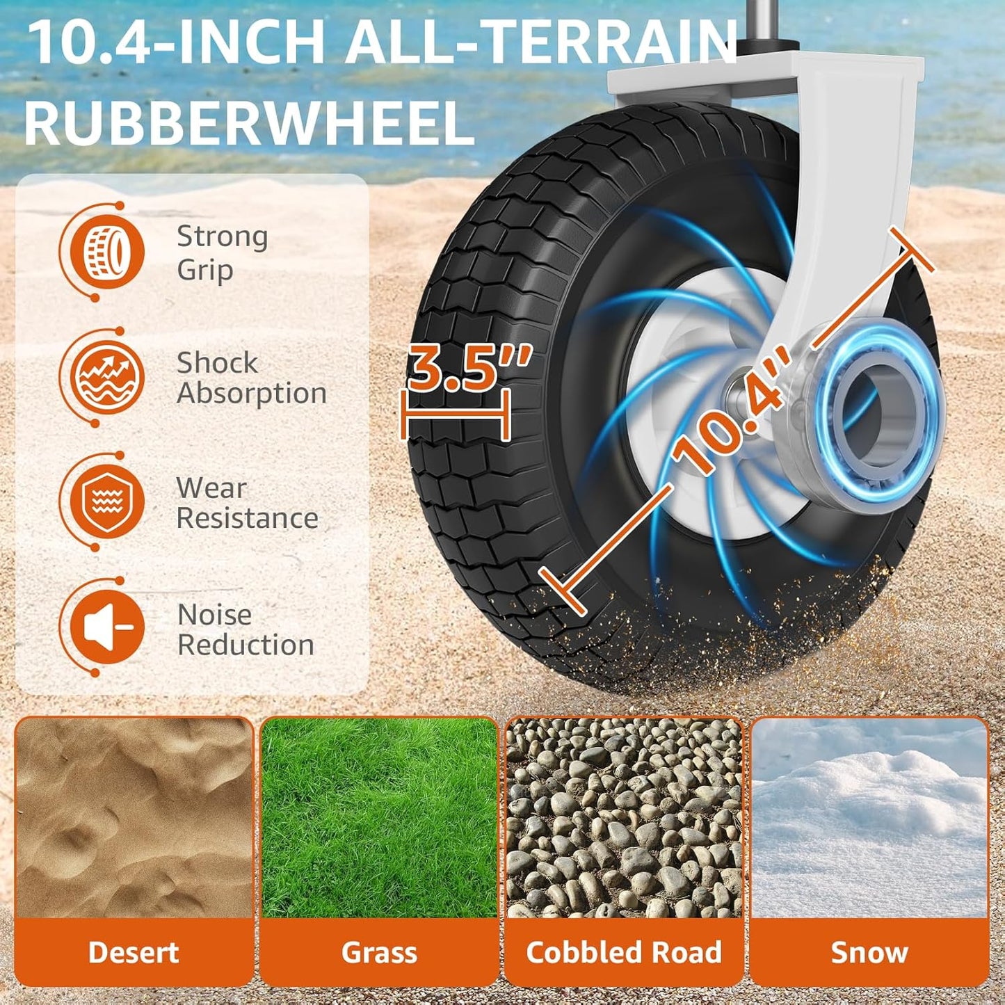 Blue Beach Wagon with Big Wheels for Sand - Heavy Duty 10" Wheel Collapsible Wagons Foldable Large Wagon Cart Folding All Terrain for Camping