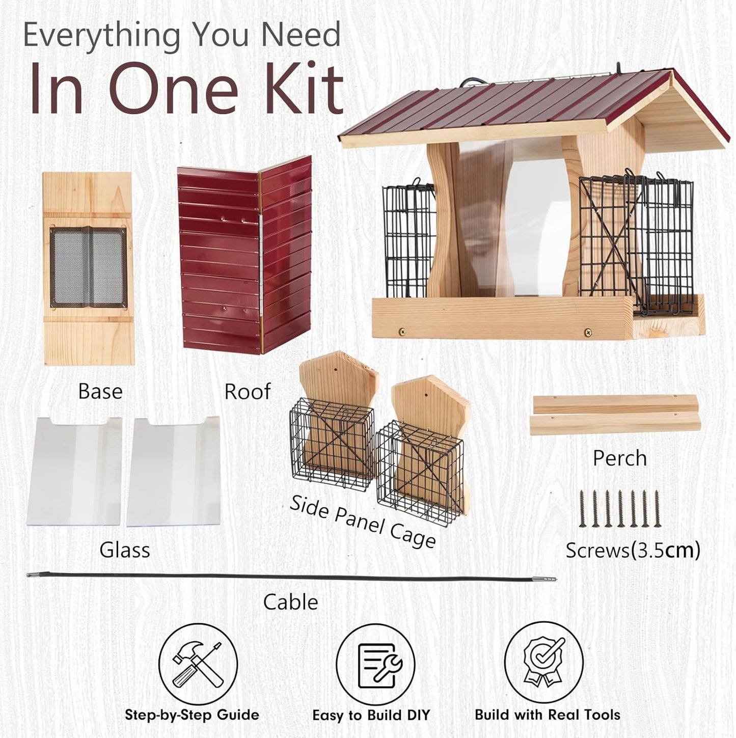 XL Hopper Bird Feeder for Outside - DIY Birdfeeder Kits for Adults to Build - Ranch Feeder W/Suet Cages - Heavy Duty 3/4" Red Cedar - Longtime Durability - 10 Lbs Compacity, 13" Size