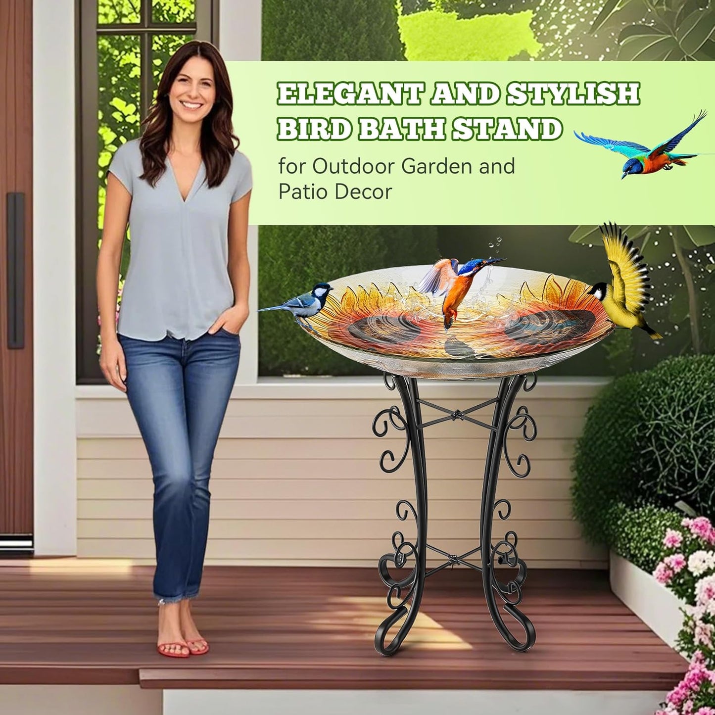 Outdoor Metal Bird Bath Stand, Sturdy Birdbath Bowl Stand, 16 Inch, Fade and Weather Resistant,Outdoor Decoration for Glass BirdBaths, Garden Yards Lawn