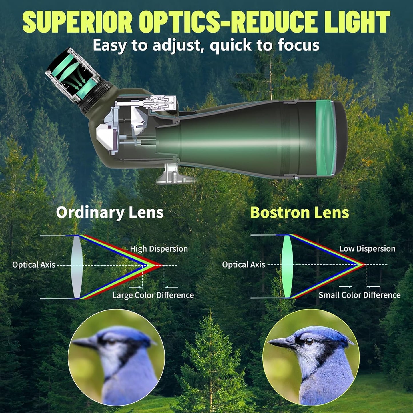 20-60x60 Spotting Scope, IPX7 Floating Waterproof Spotting Scopes for Target Shooting with Tripod BAK4 Prism & FMC Lens, Spotter Scope for Birding Wildlife Viewing, Phone Adapter Carrying Bag, Green