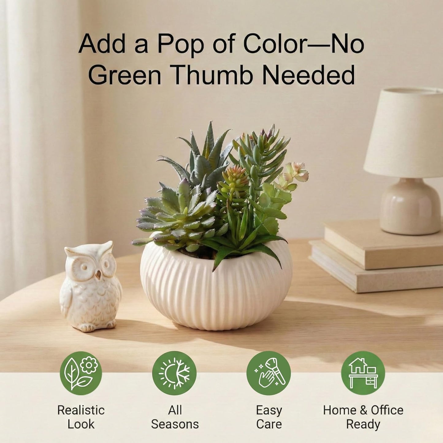 8 Inch Fake Plants Artificial Succulent Plants，White Ceramic Flower Pot，Assorted Faux Mini Succulents in a Decorative Planter Pot.