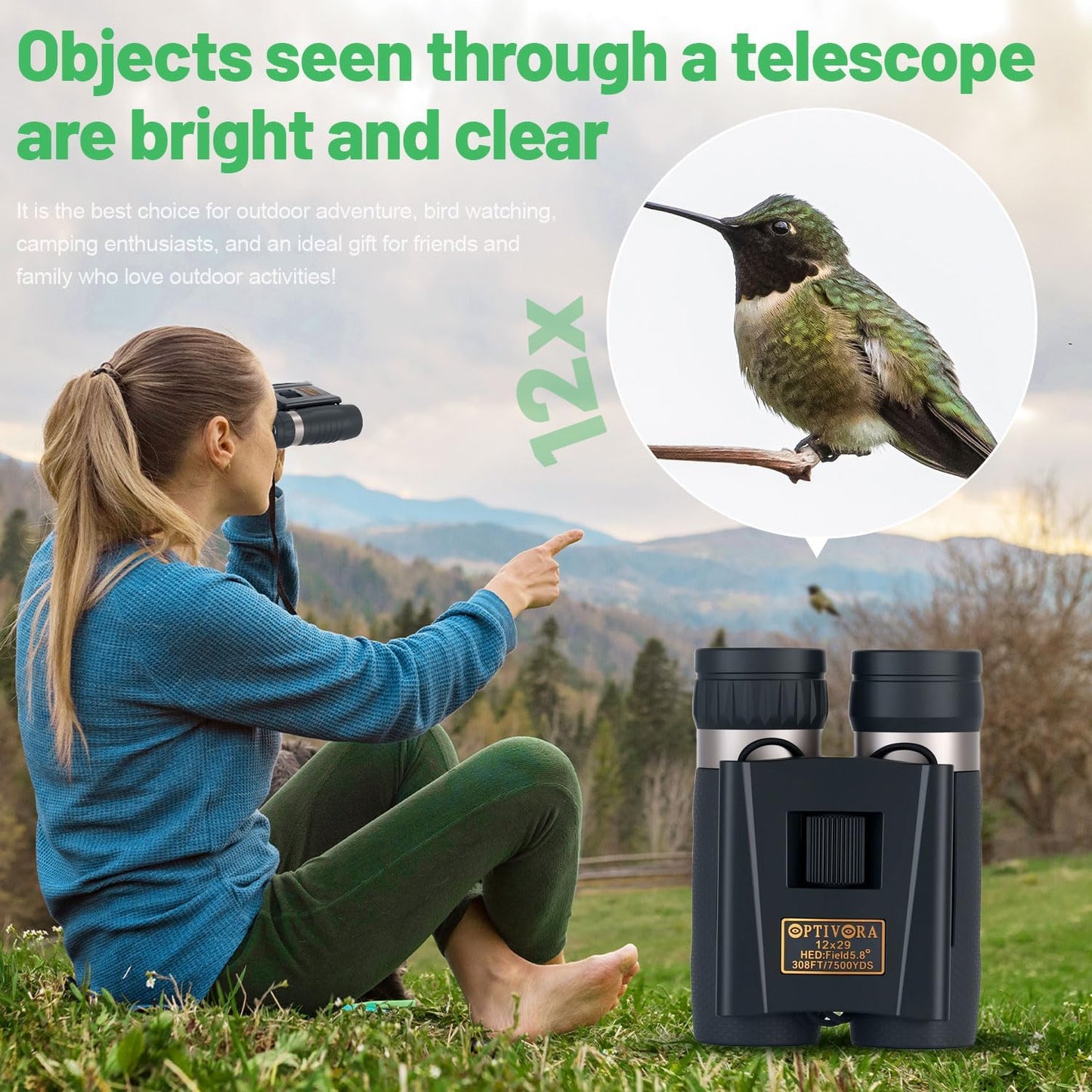 12×29 Compact Binoculars for Adults High Powered Small Size and Portable,Mini Binoculars for Adults Suitable for Bird Watching,Travel,Opera,Concert,Outdoor Hunting with Carrying Bag