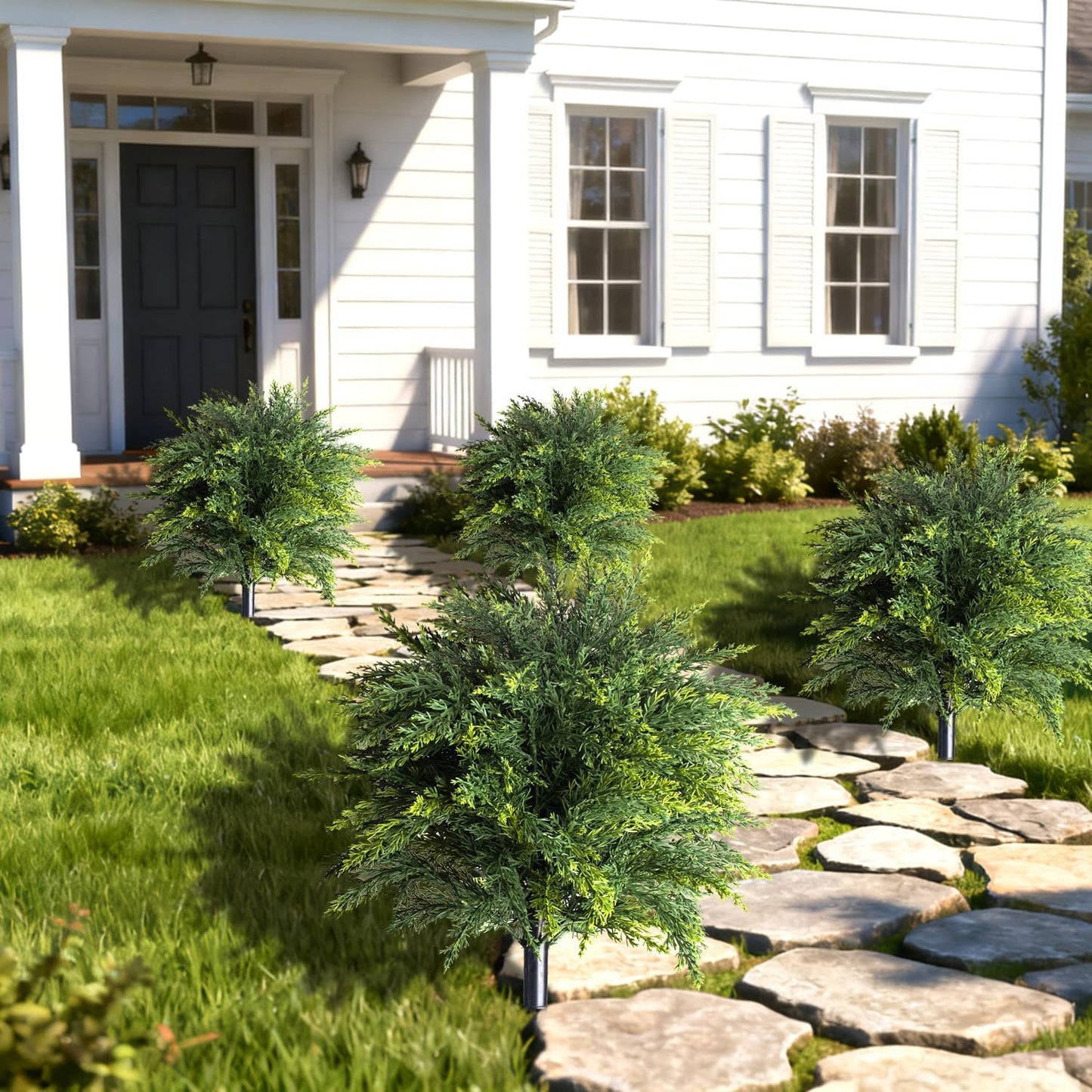 2-Pack Artificial Cedar Topiary Ball Trees 22" Outdoor UV Resistant Fa