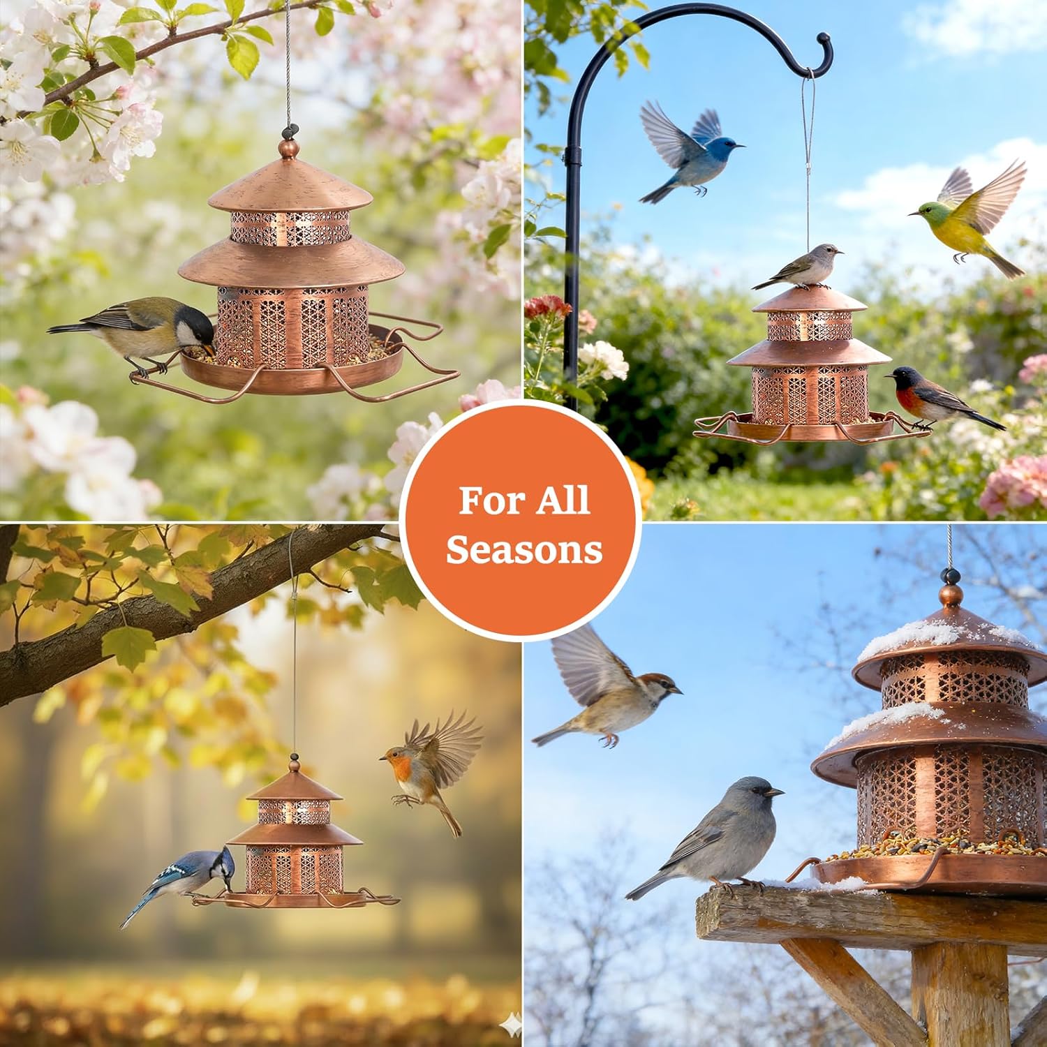 Bird Feeder for Outdoors Hanging, 1.5LB Capacity with 4 Perches, Heavy